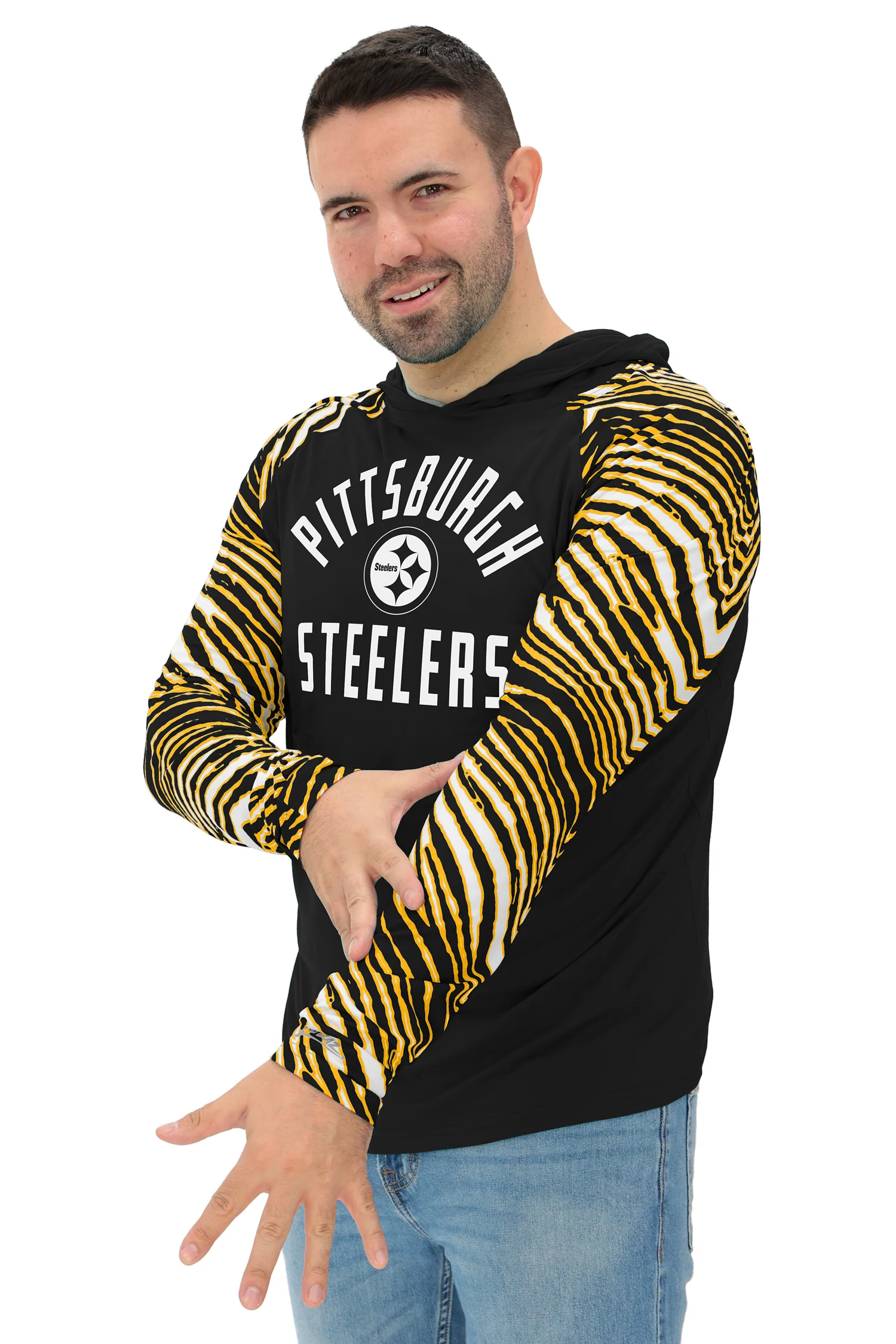Zubaz NFL Men's Formation 3 Color Zebra Sleeves Lightweight Hoodie, PITTSBURGH STEELERS - Image 6