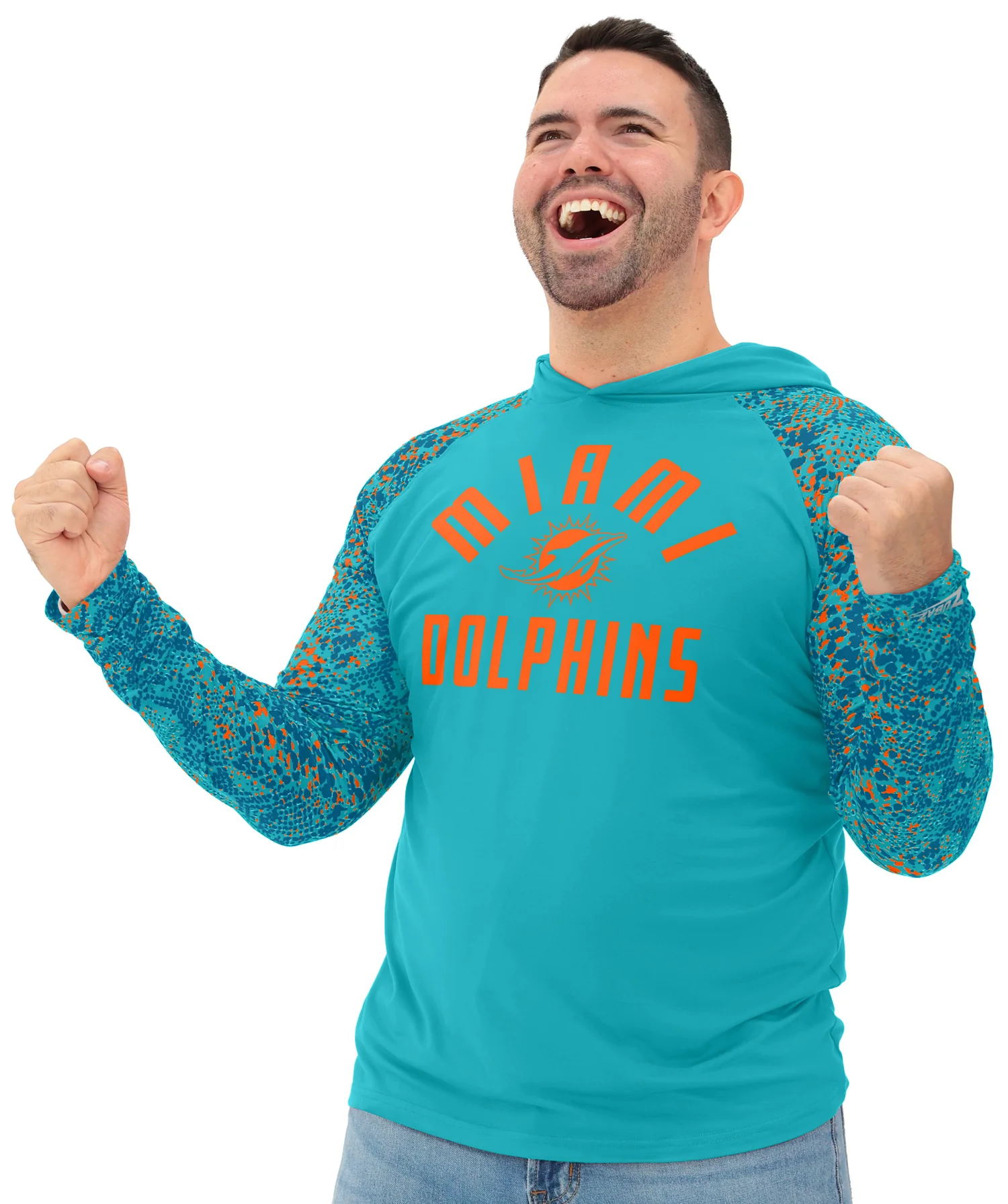 Zubaz NFL Men's Formation Post Sleeves Lightweight Hoodie, MIAMI DOLPHINS