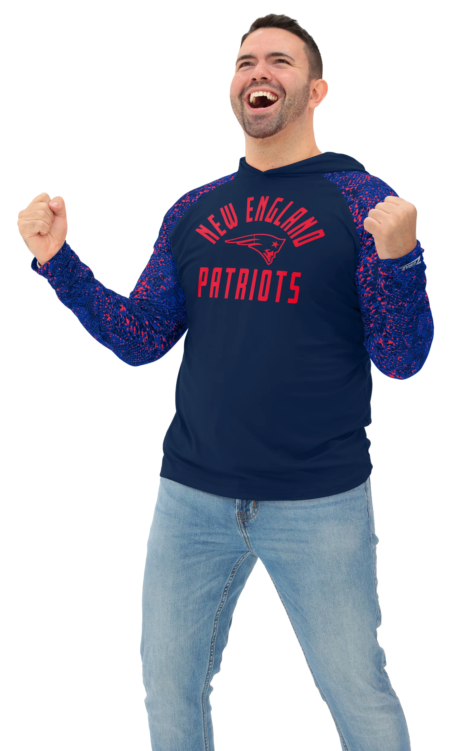Zubaz NFL Men's Formation Post Sleeves Lightweight Hoodie, NEW ENGLAND PATRIOTS - Image 2