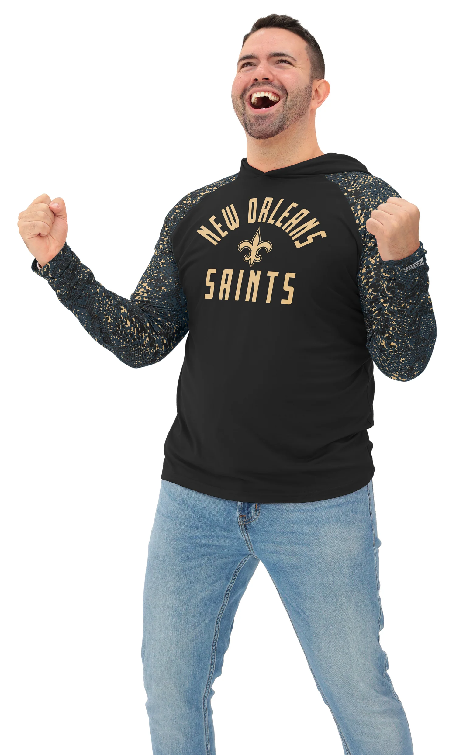 Zubaz NFL Men's Formation Post Sleeves Lightweight Hoodie, NEW ORLEANS SAINTS - Image 8