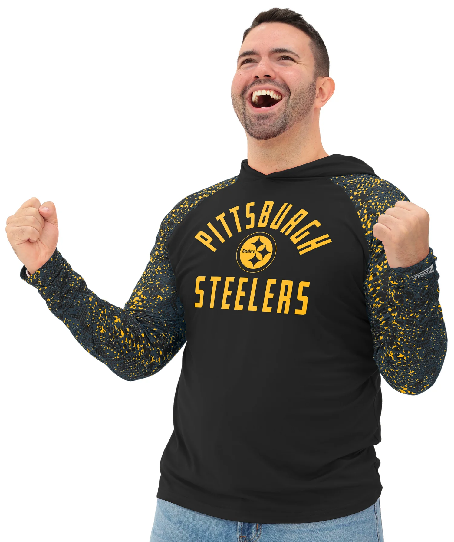 Zubaz NFL Men's Formation Post Sleeves Lightweight Hoodie, PITTSBURGH STEELERS - Image 11