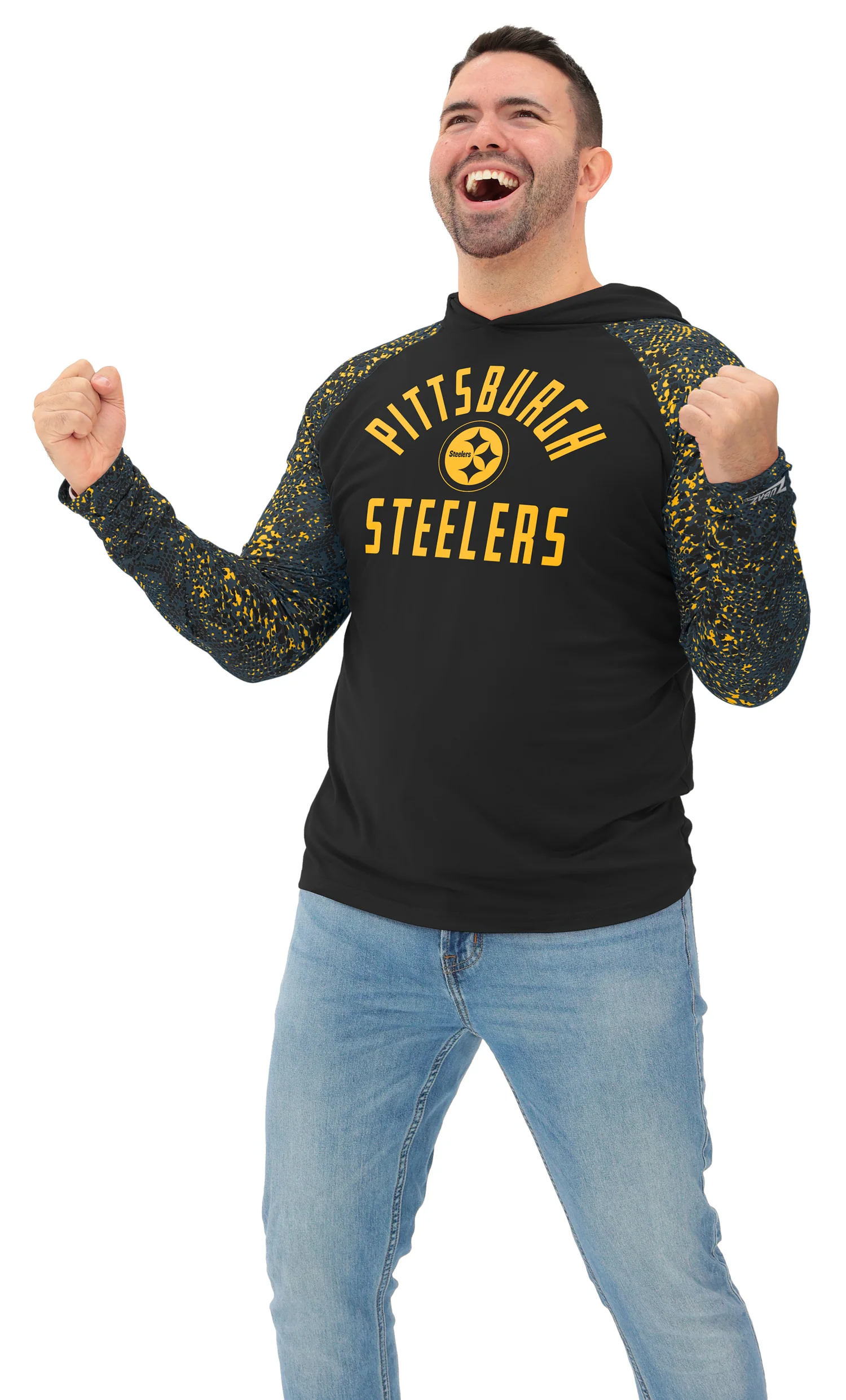 Zubaz NFL Men's Formation Post Sleeves Lightweight Hoodie, PITTSBURGH STEELERS - Image 12
