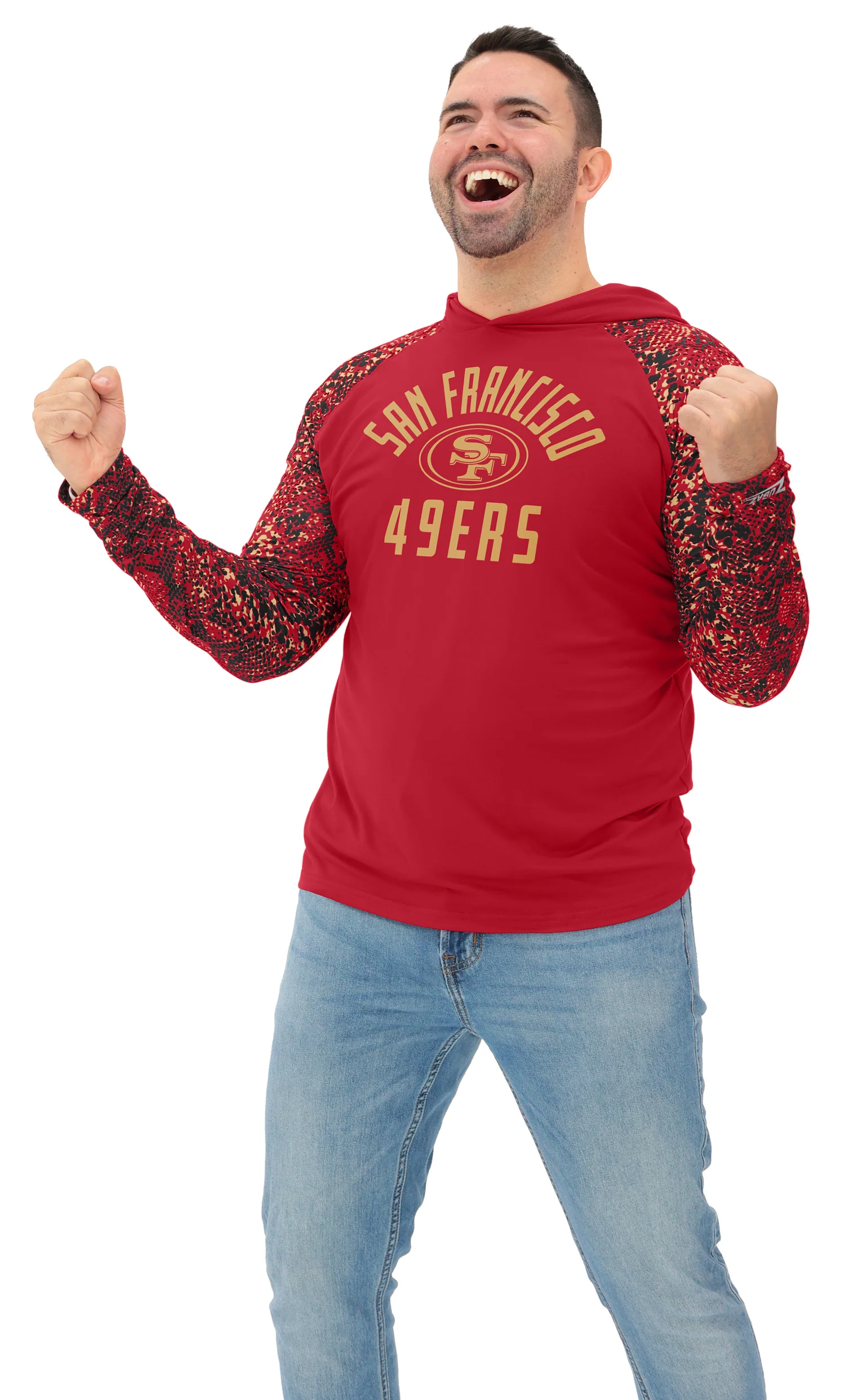 Zubaz NFL Men's Formation Post Sleeves Lightweight Hoodie, SAN FRANCISCO 49ERS - Image 3
