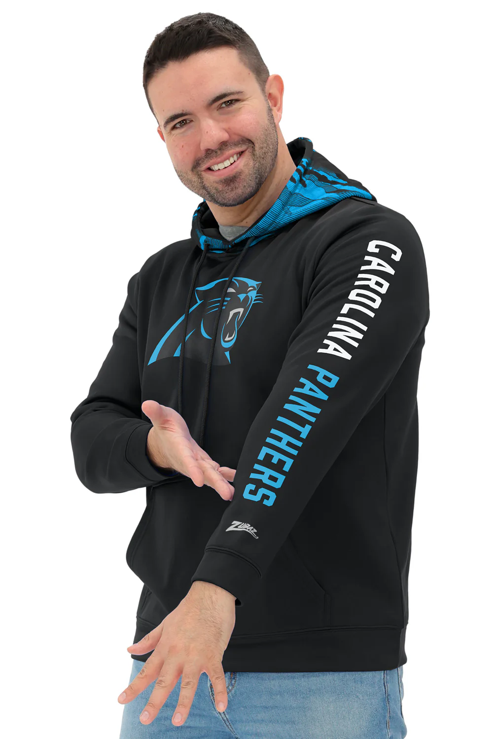 Zubaz NFL Men's Front and Sleeve Print Camo Line Hood Hoodie, CAROLINA PANTHERS - Image 5