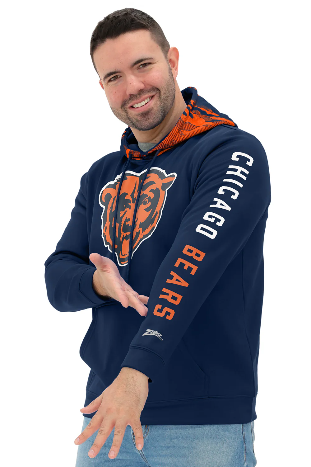 Zubaz NFL Men's Front and Sleeve Print Camo Line Hood Hoodie, CHICAGO BEARS