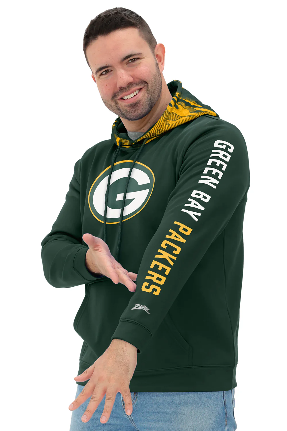Zubaz NFL Men's Front and Sleeve Print Camo Line Hood Hoodie, GREEN BAY PACKERS - Image 10