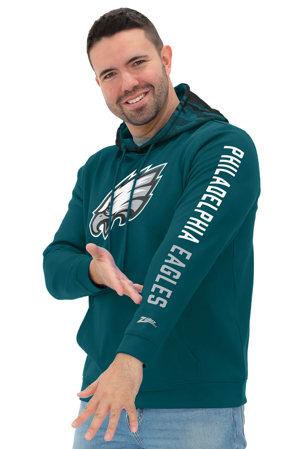 Zubaz NFL Men's Front and Sleeve Print Camo Line Hood Hoodie, PHILADELPHIA EAGLES - Image 2