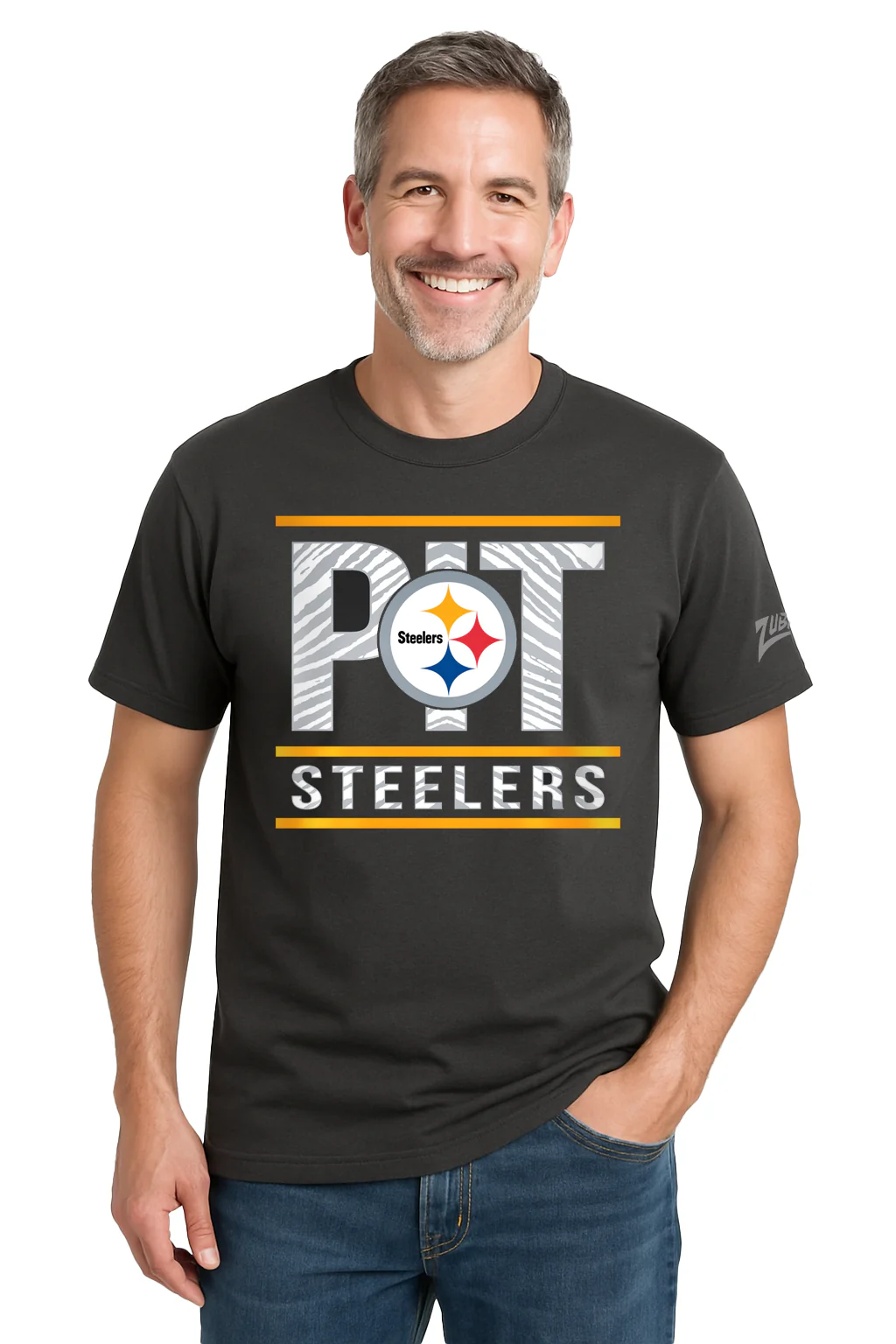 Zubaz NFL Men's Goal Line Team Color Short Sleeve T-Shirt, Pittsburgh Steelers - Image 30