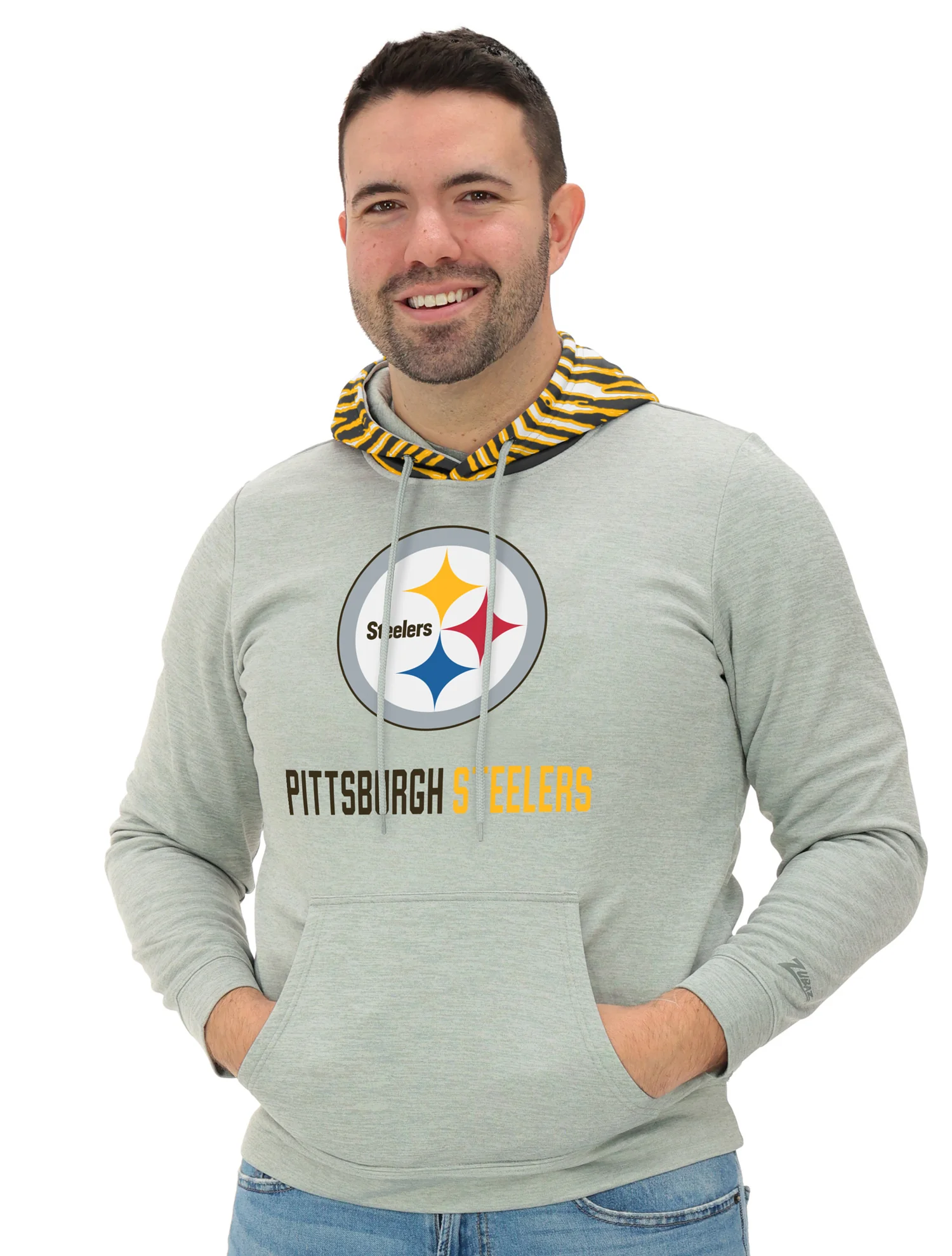 Zubaz NFL Men's Gray Hoodie with 3C Zebra Hood, PITTSBURGH STEELERS - Image 18