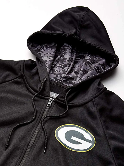 Zubaz NFL Men's Green Bay Packers Full Zip Digital Camo Hood Hoodie, Black - Image 2