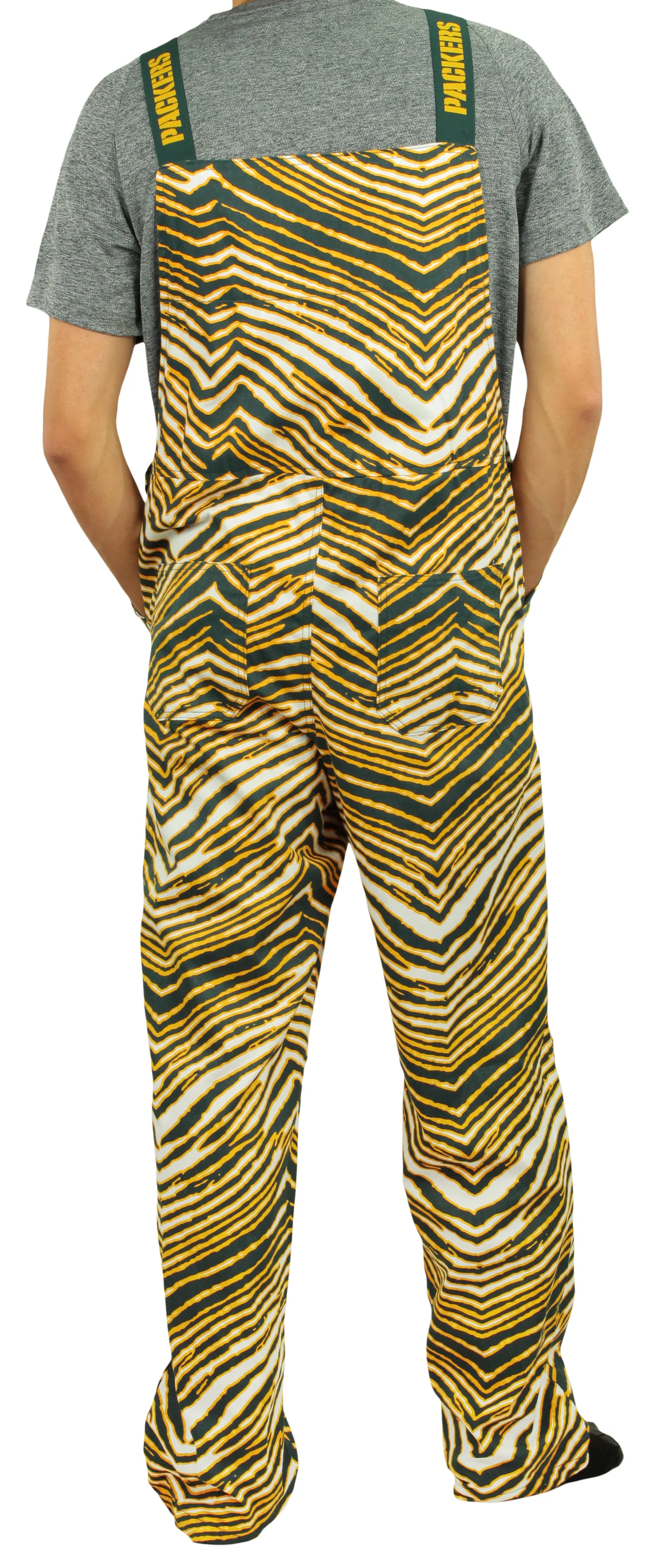 Zubaz NFL Men's Green Bay Packers Zebra Printed Team Bib Overalls - Image 2