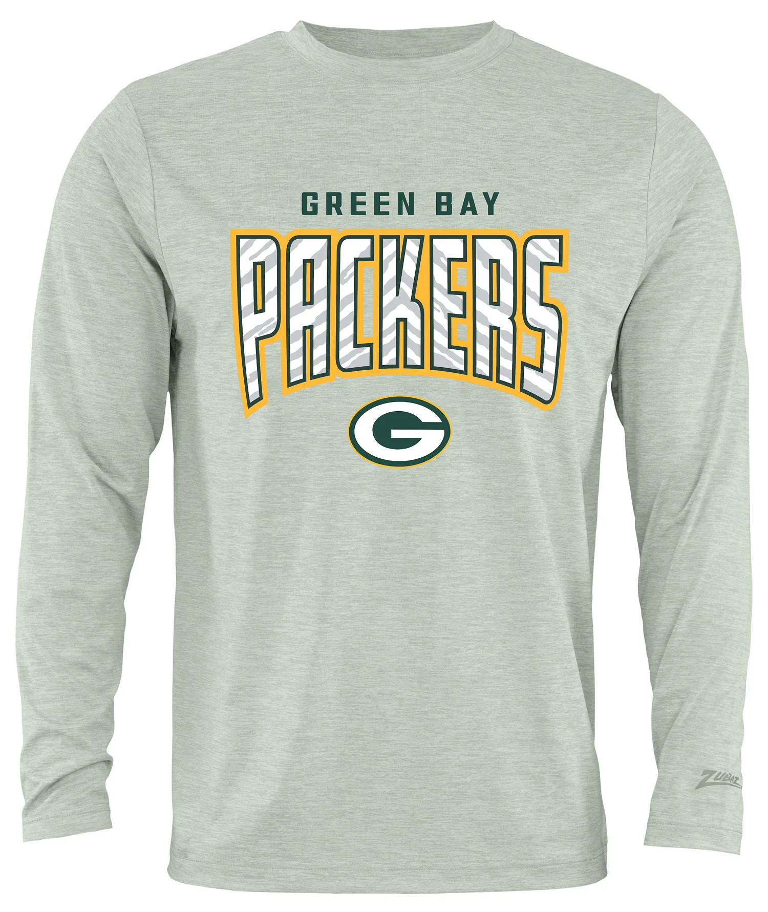 Zubaz NFL Men's Hail Mary Heather Gray Long Sleeve T-Shirt, Green Bay Packers