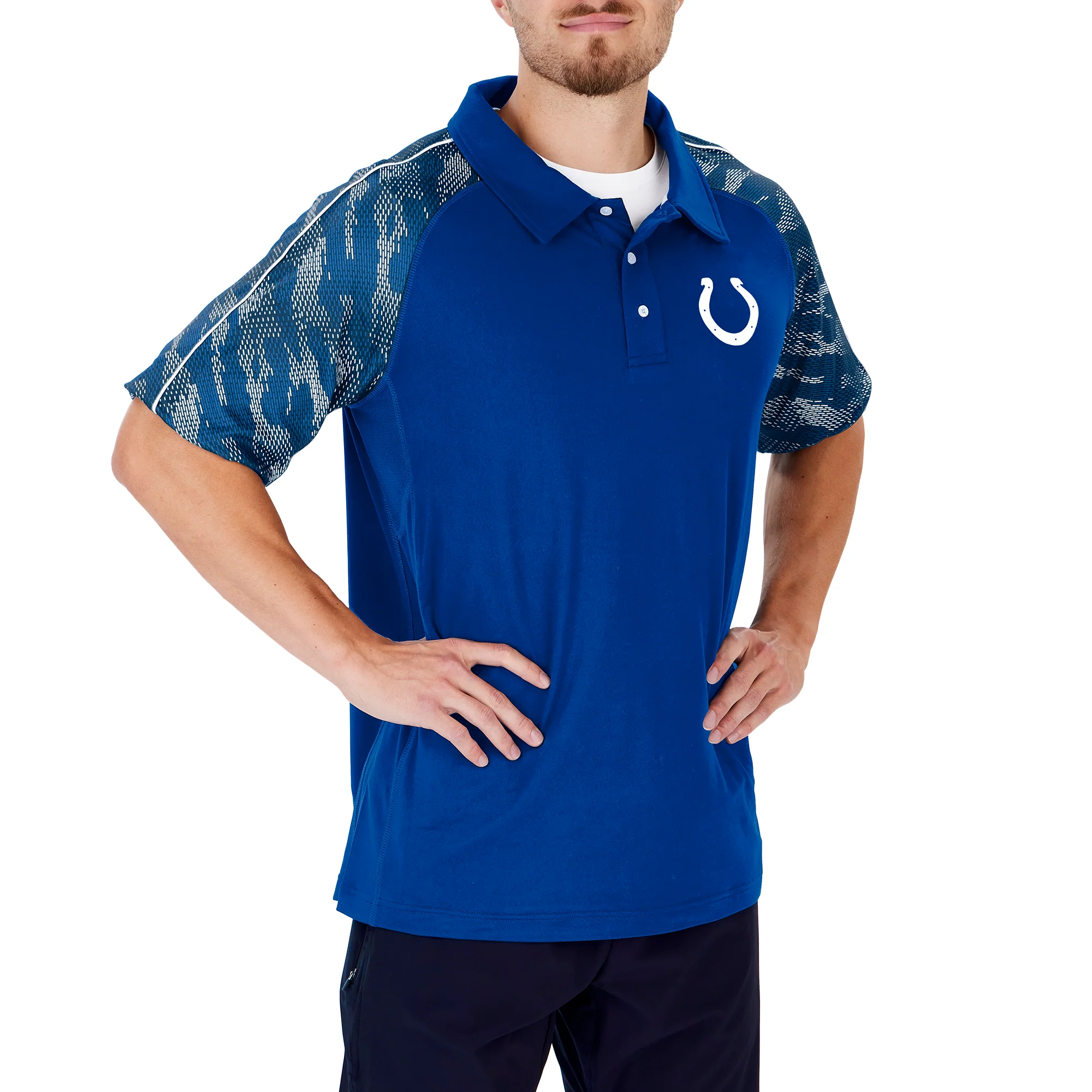 Zubaz NFL Men's Indianapolis Colts Elevated Field Polo W/ Viper Print Accent - Image 4