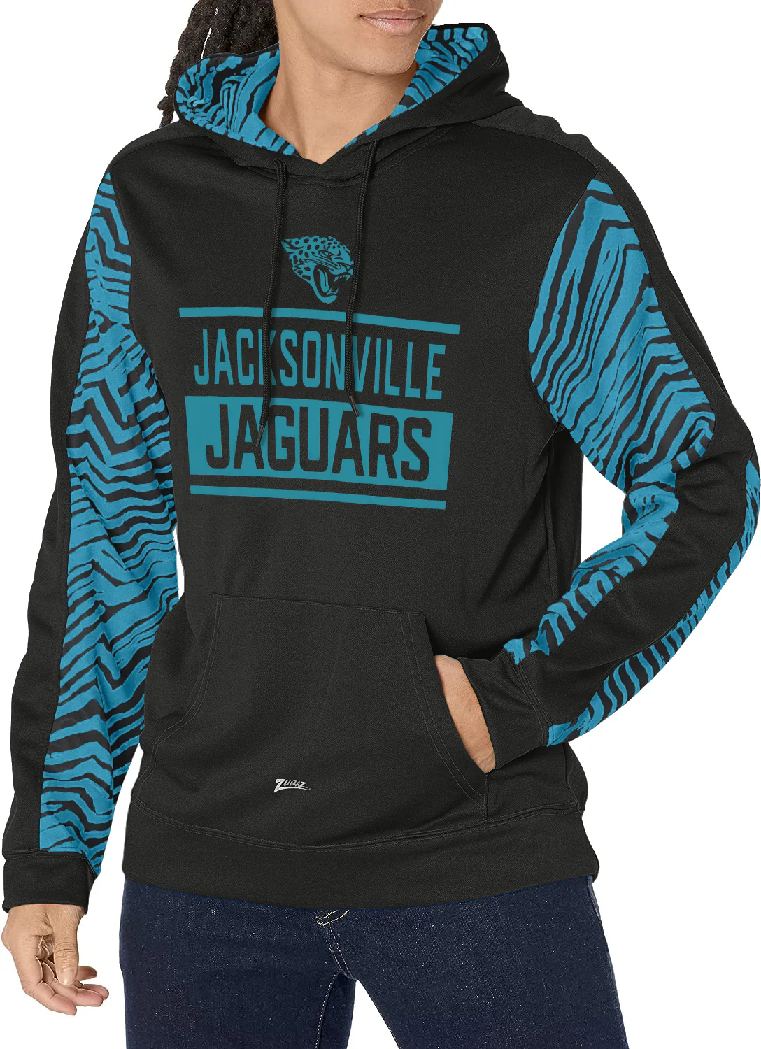 Zubaz NFL Men's Jacksonville Jaguars Team Color with Zebra Accents Pullover Hoodie - Image 2