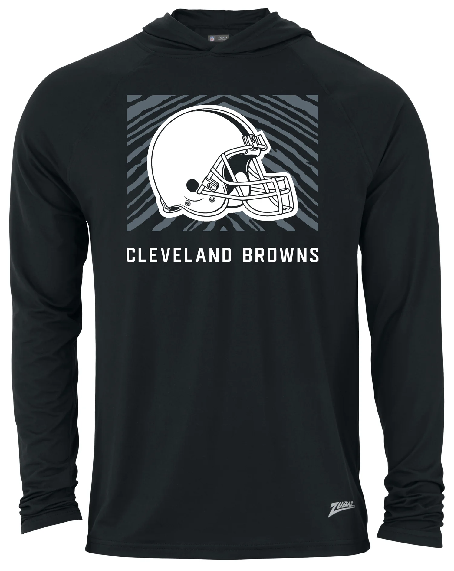 Zubaz NFL Men's Light Weight Black Body Hoodie, Gray Zebra Square Logo, Cleveland Browns