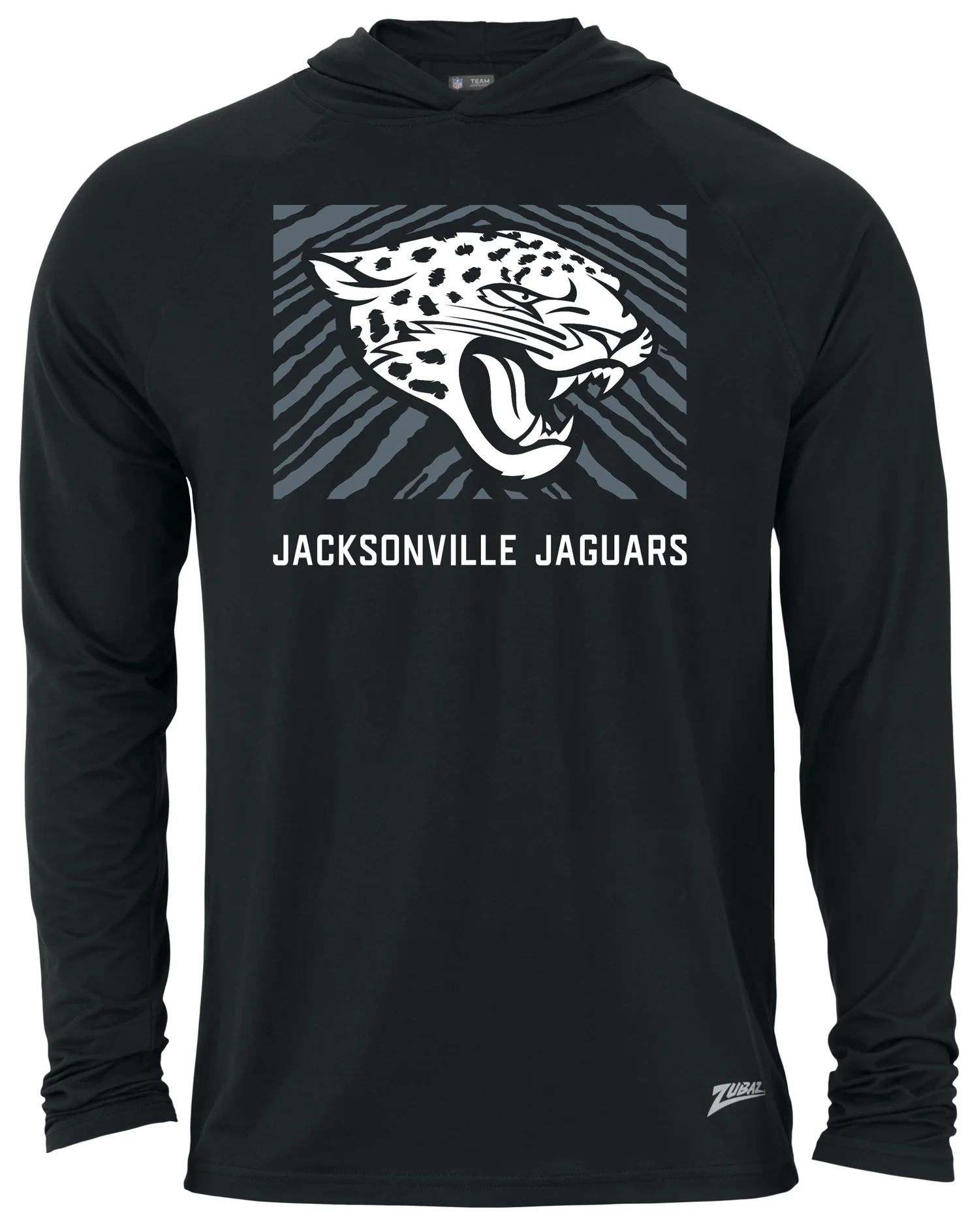 Zubaz NFL Men's Light Weight Black Body Hoodie, Gray Zebra Square Logo, Jacksonville Jaguars