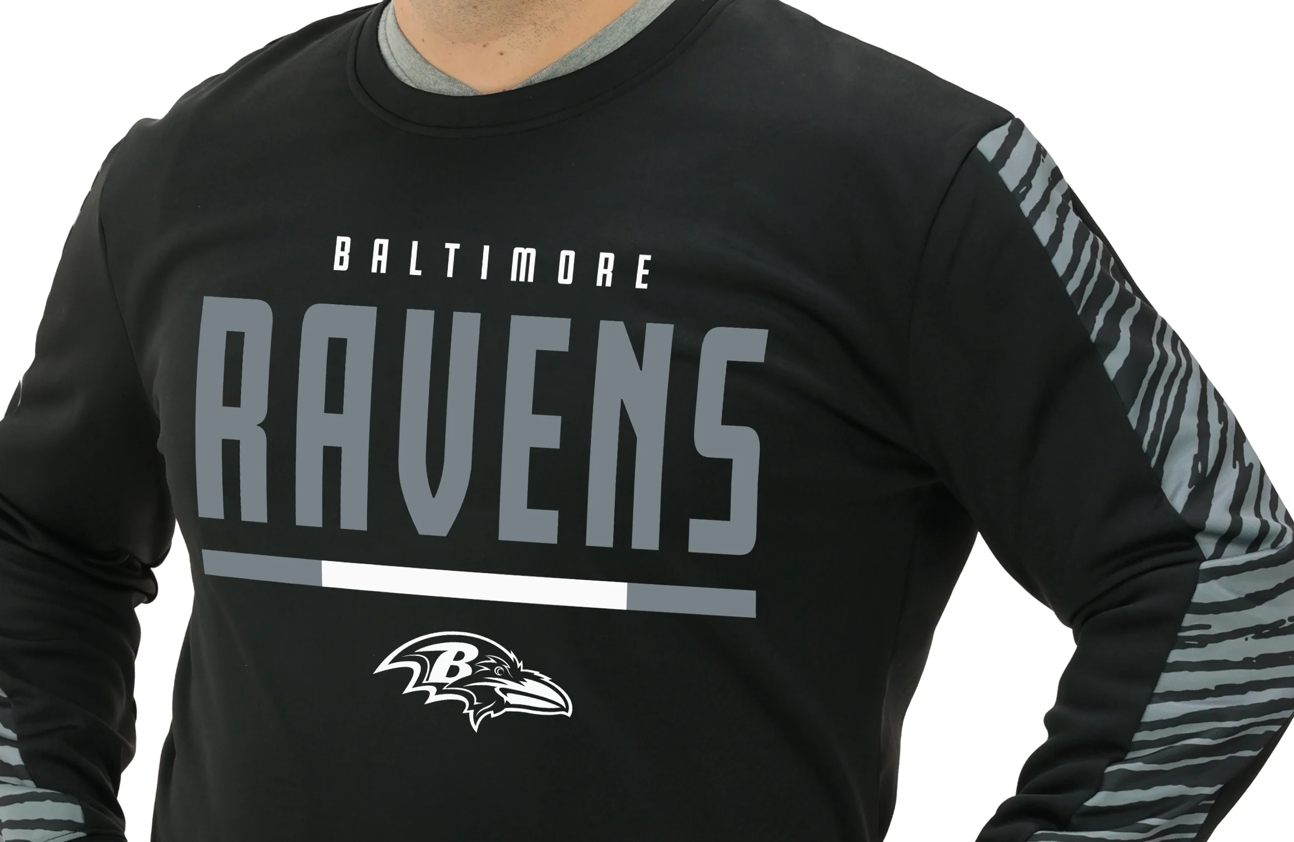 Zubaz NFL Men's Linebacker 2 Color Zebra Long Sleeve Panel Crewneck Sweatshirt, BALTIMORE RAVENS - Image 25