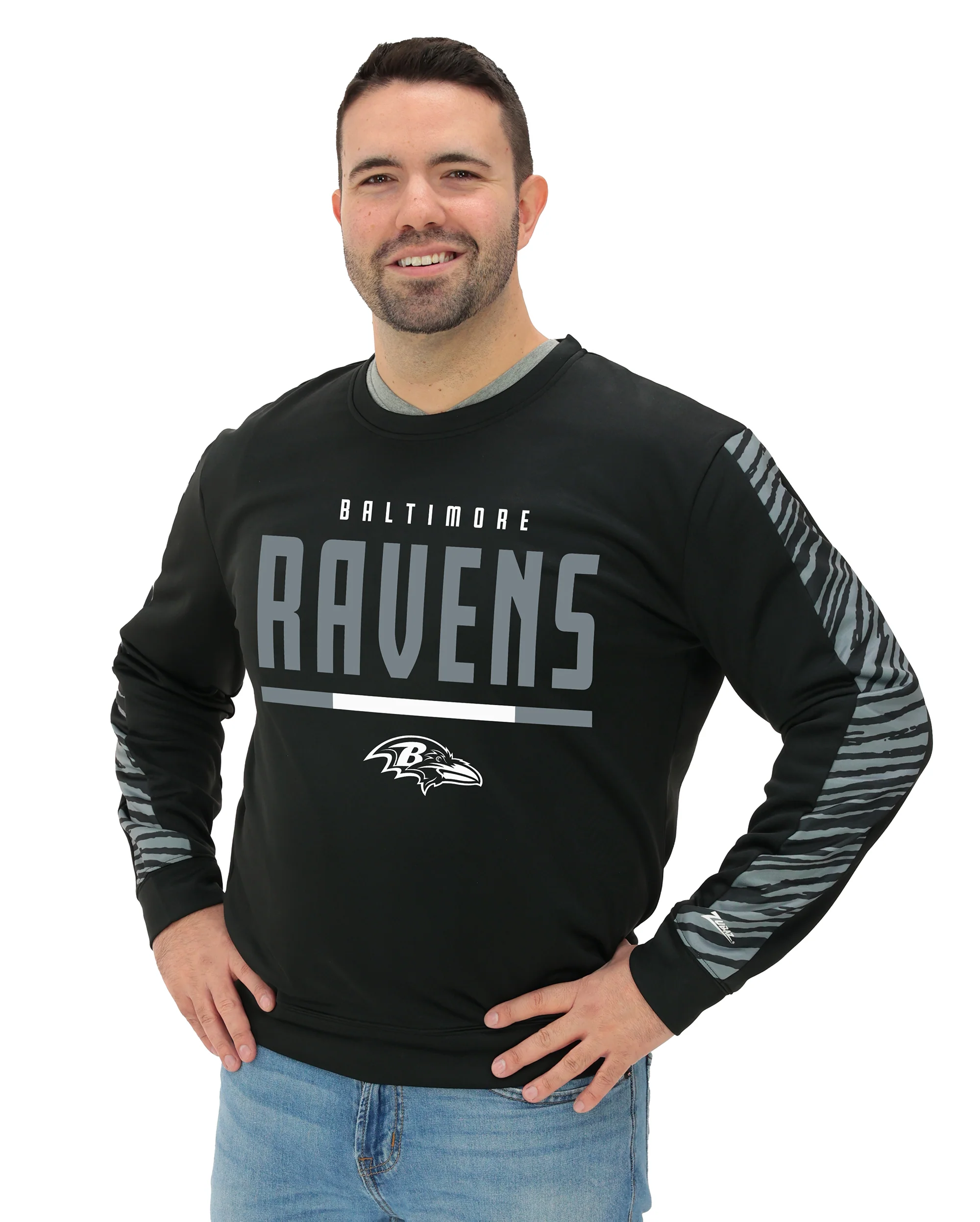 Zubaz NFL Men's Linebacker 2 Color Zebra Long Sleeve Panel Crewneck Sweatshirt, BALTIMORE RAVENS - Image 36