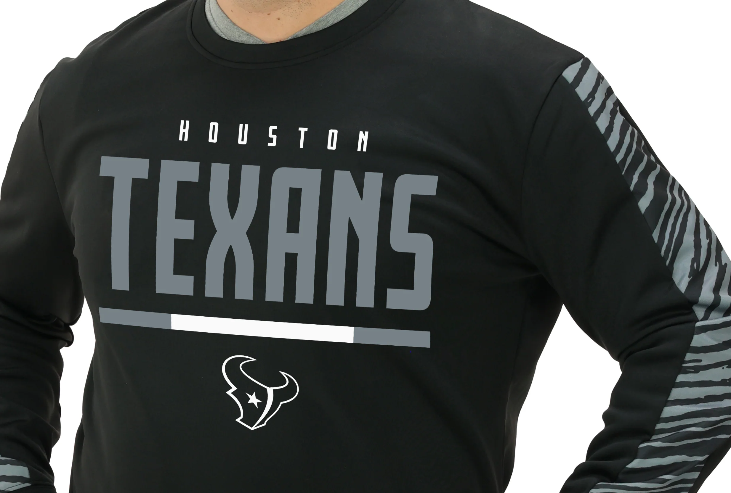 Zubaz NFL   Men's Linebacker 2 Color Zebra Long Sleeve Panel Crewneck Sweatshirt, HOUSTON TEXANS - Image 3