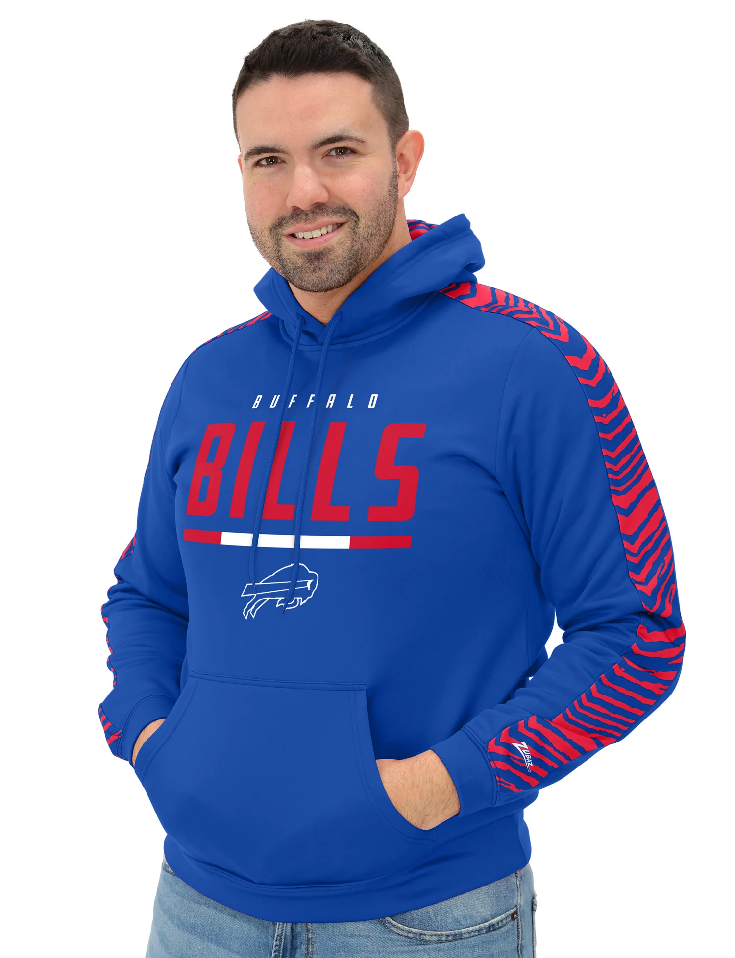 Zubaz NFL Men's Linebacker 2 Color Zebra Sleeve Panel Hoodie, BUFFALO BILLS - Image 15