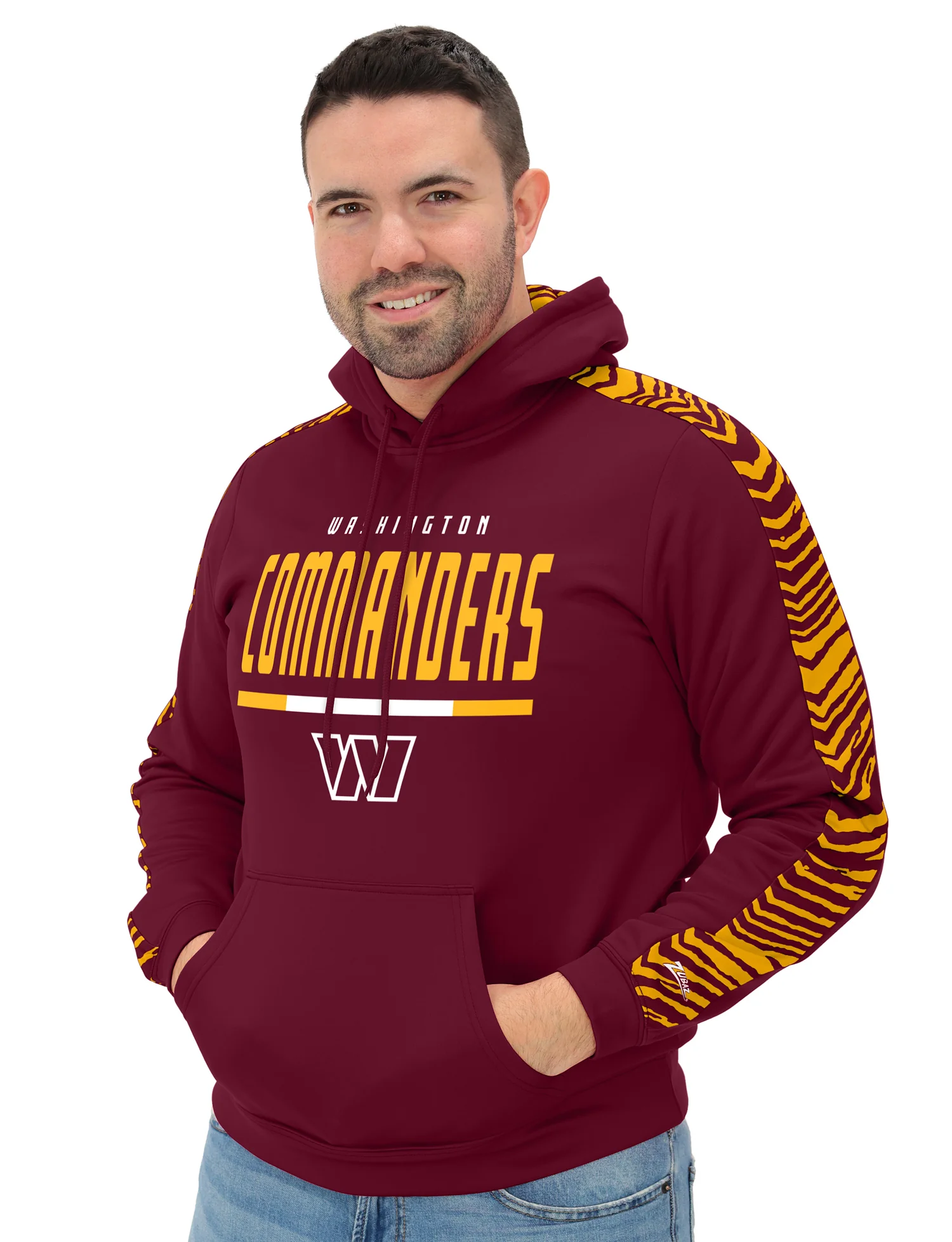 Zubaz NFL Men's Linebacker 2 Color Zebra Sleeve Panel Hoodie, WASHINGTON COMMANDERS - Image 15