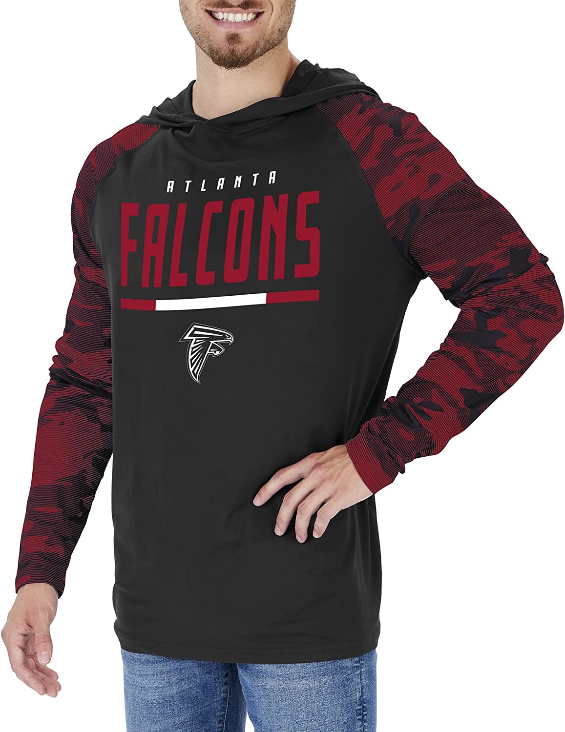 Zubaz NFL  Men's Linebacker Camo Line Sleeves Lightweight Hoodie, ATLANTA FALCONS - Image 2