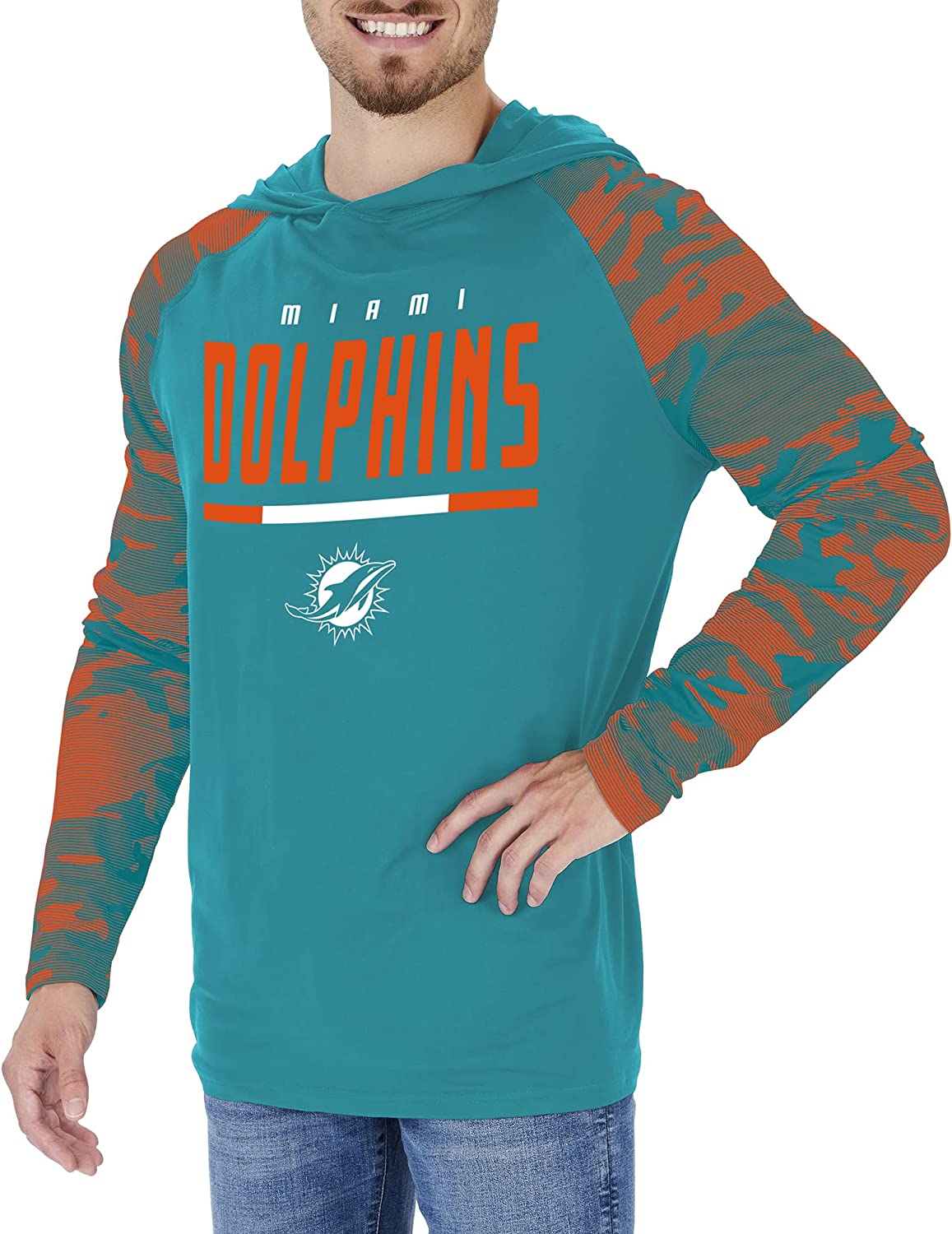 Zubaz NFL  Men's Linebacker Camo Line Sleeves Lightweight Hoodie, MIAMI DOLPHINS - Image 4