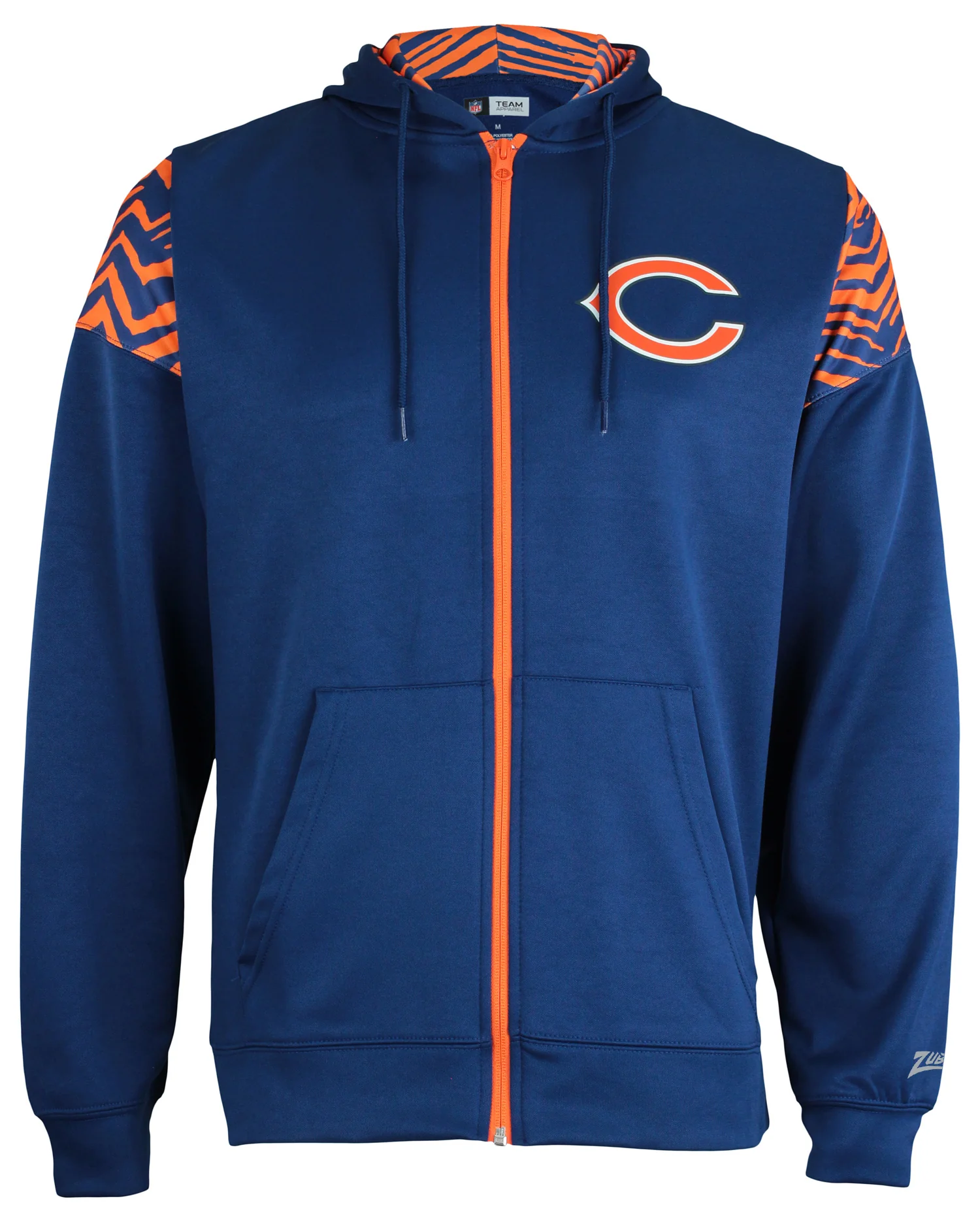 Zubaz NFL Men's Logo 2 Color Zebra Bands and Hood Liner Full Zip Hoodie, CHICAGO BEARS