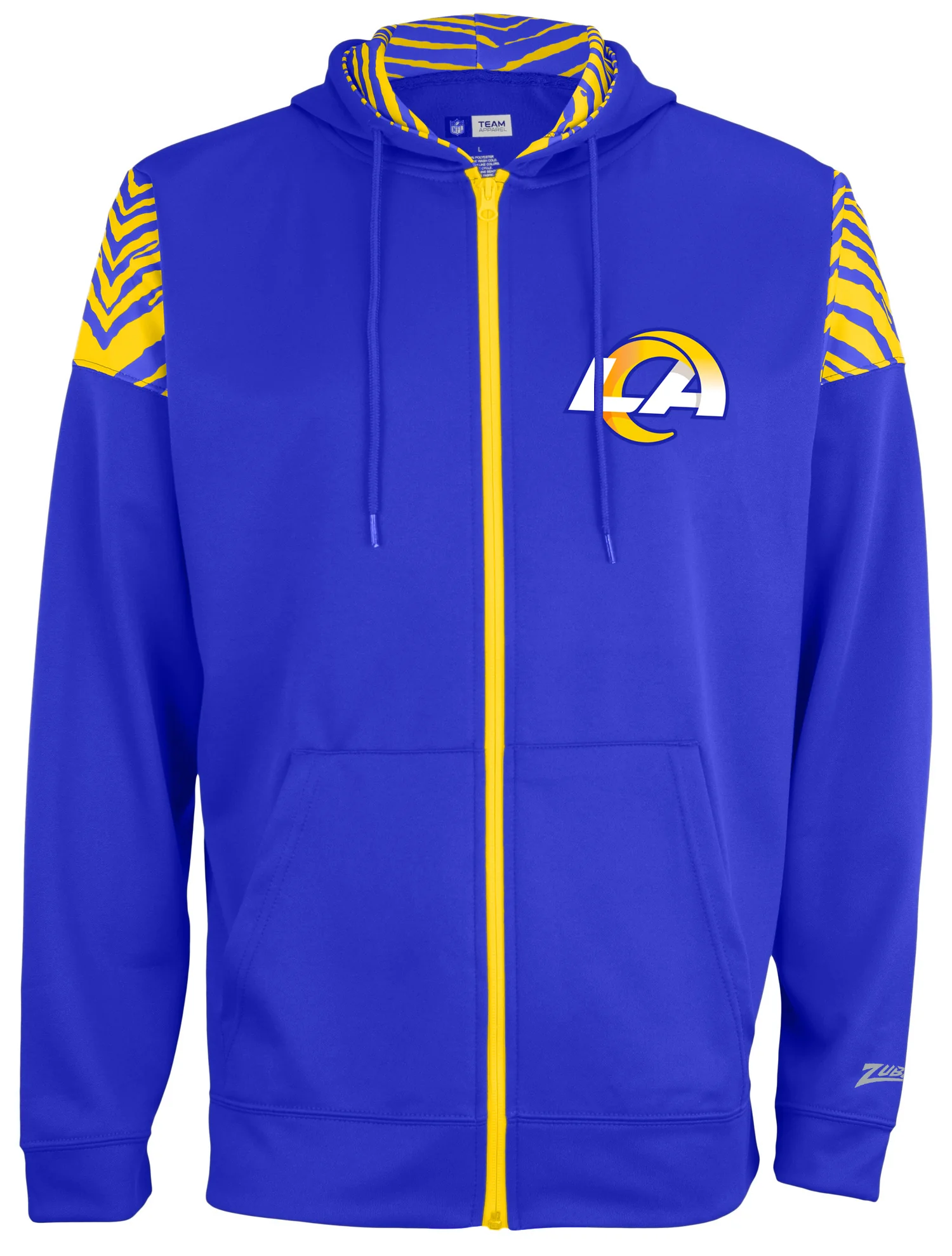 Zubaz NFL Men's Logo 2 Color Zebra Bands and Hood Liner Full Zip Hoodie, LOS ANGELES RAMS - Image 7