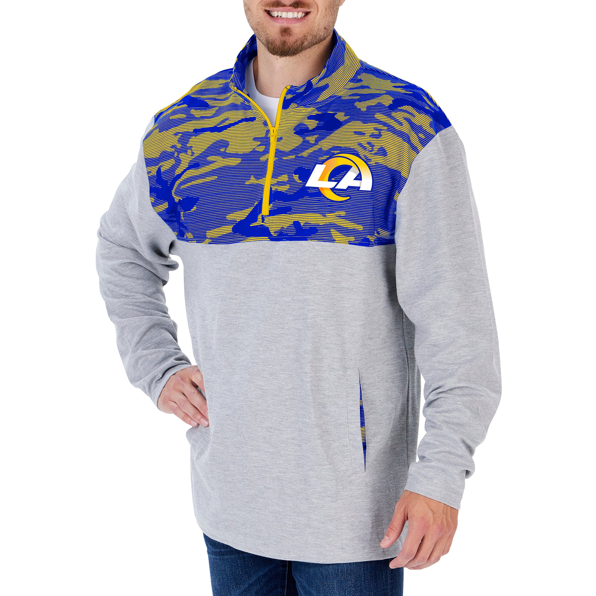 Zubaz NFL Men's Los Angeles Rams 1/4 Zip Fleece Pullover With Camo Lines - Image 4