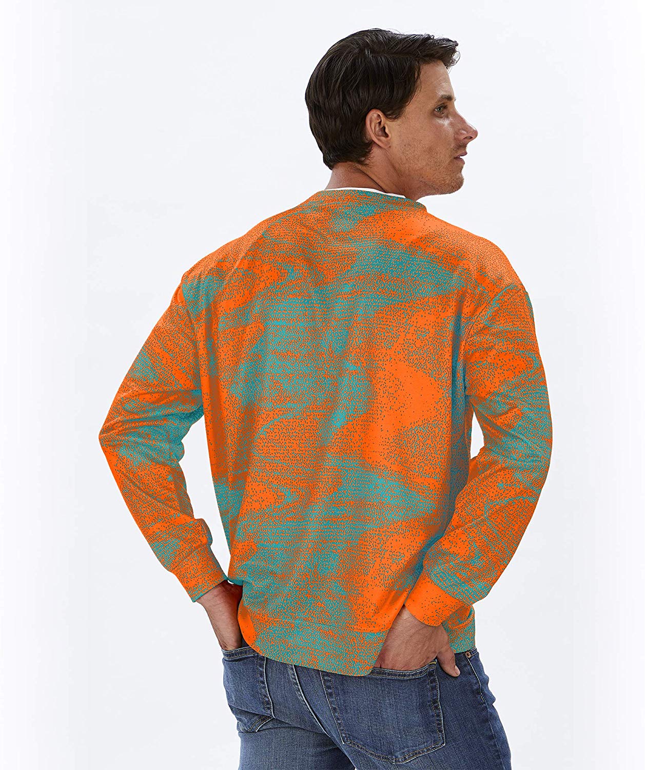 Zubaz NFL MENS MIAMI DOLPHINS MARINA/ORANGE STATIC CREW NECK SWEATSHIRT Large - Image 2