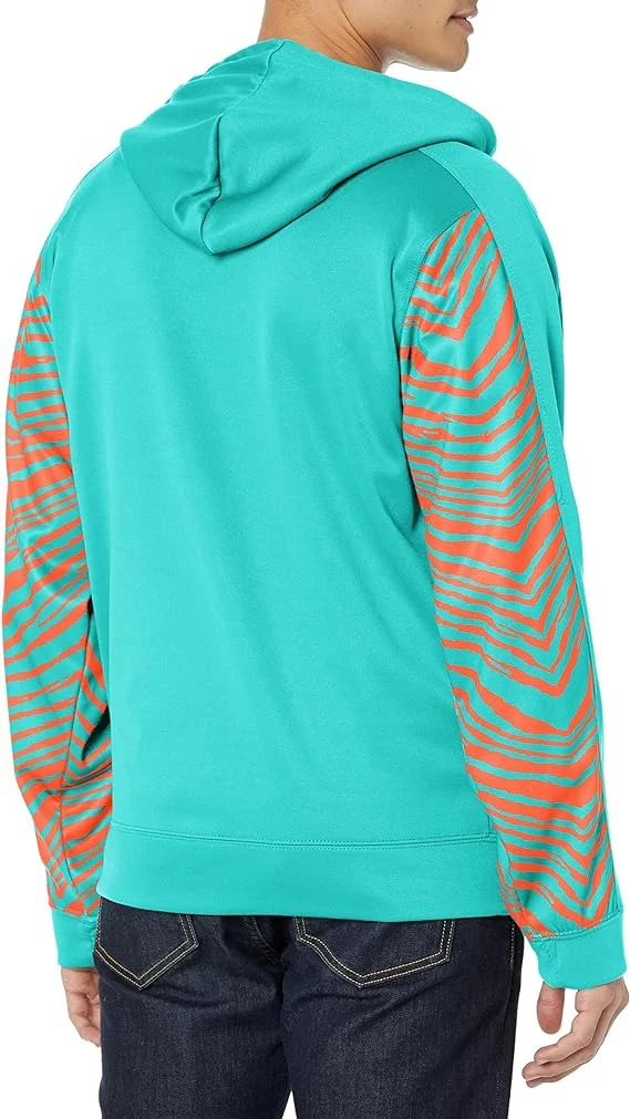 Zubaz NFL MEN'S MIAMI DOLPHINS TEAM COLOR FULL ZIP HOOD W/ 2-COLOR ZEBRA ACCENTS - Image 2