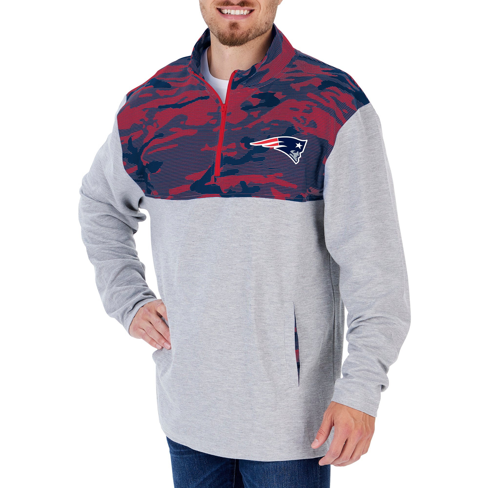 Zubaz NFL Men's New England Patriots Elevated 1/4 Zip Fleece Pullover With Camo Lines - Image 4
