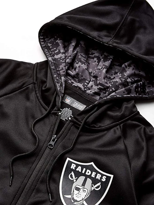 Zubaz NFL Men's Oakland Raiders Full Zip Digital Camo Hood Hoodie, Black - Image 2