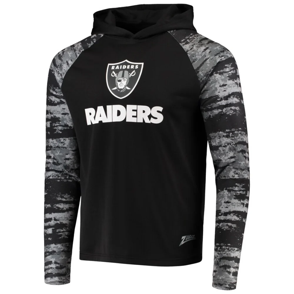 Zubaz NFL Men's Oakland Raiders Oxide Raglan French Terry Pullover Hoodie - Image 2