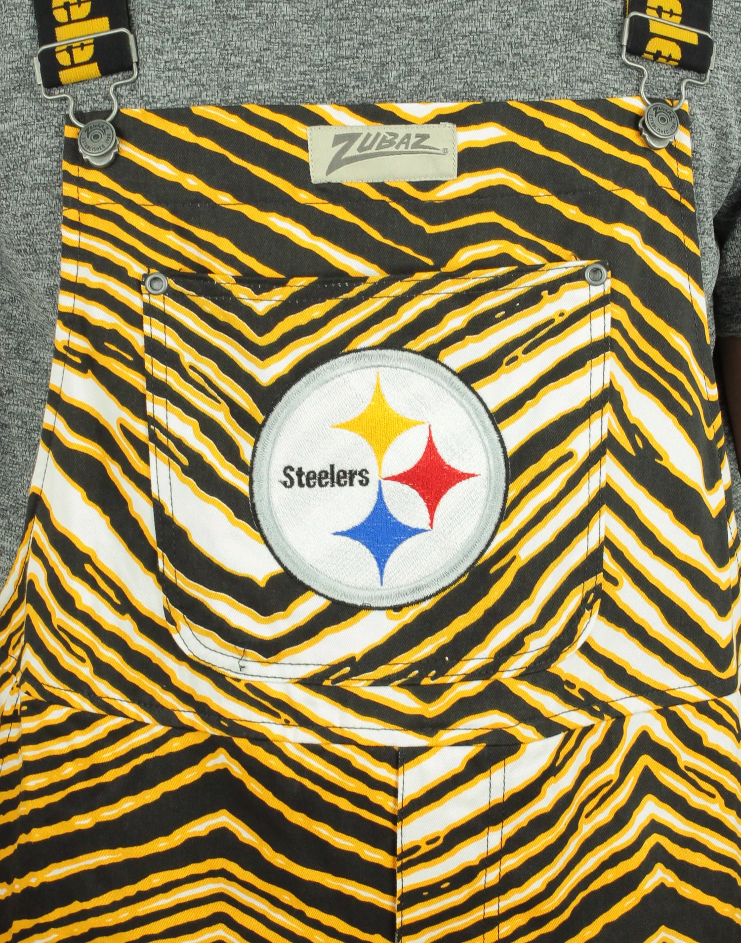 Zubaz NFL Men's Pittsburgh Steelers Zebra Printed Team Bib Overalls - Image 4