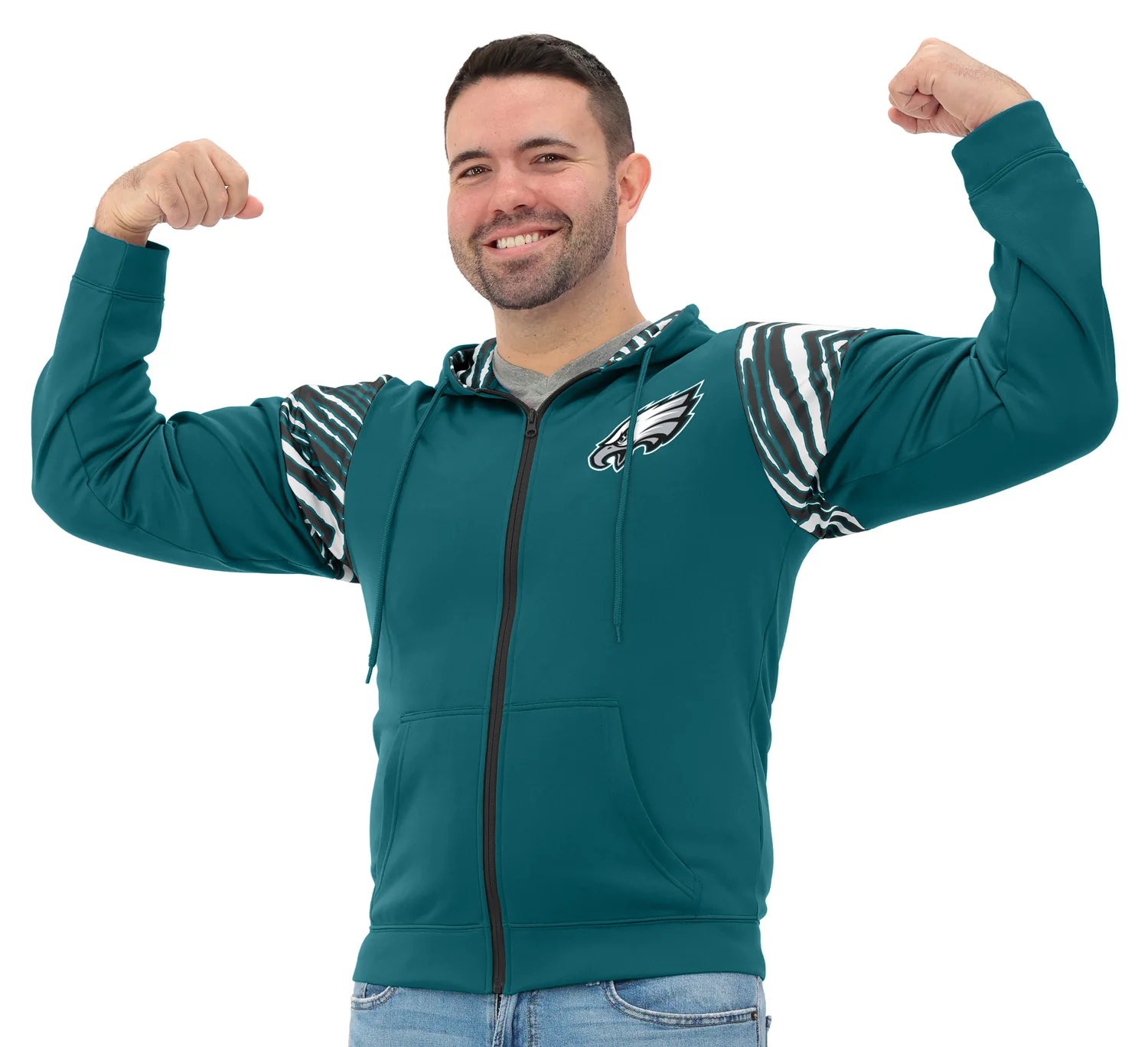 Zubaz NFL Men's Play Action 3 Color Zebra Bands and Hood Line Full Zip Hoodie, PHILADELPHIA EAGLES - Image 19
