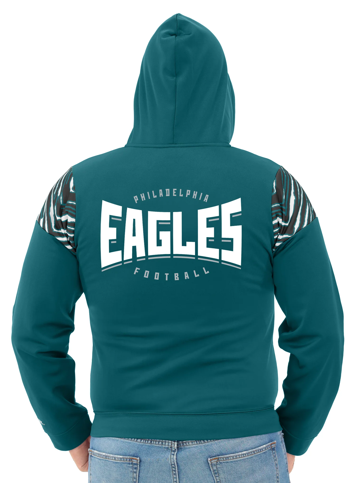Zubaz NFL Men's Play Action 3 Color Zebra Bands and Hood Line Full Zip Hoodie, PHILADELPHIA EAGLES - Image 5
