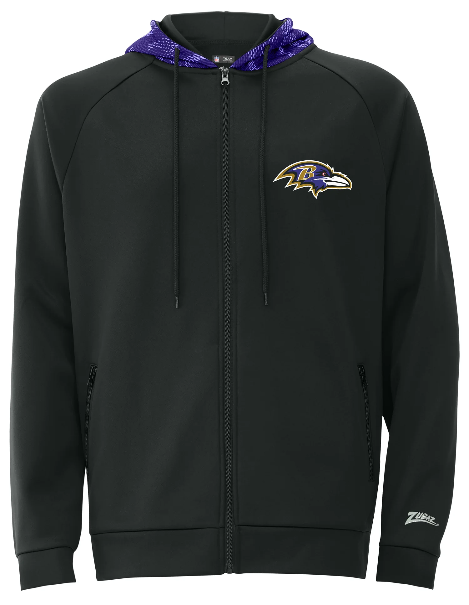 Zubaz NFL Men's Raglan Viper Hood Liner Full Zip Hoodie, BALTIMORE RAVENS