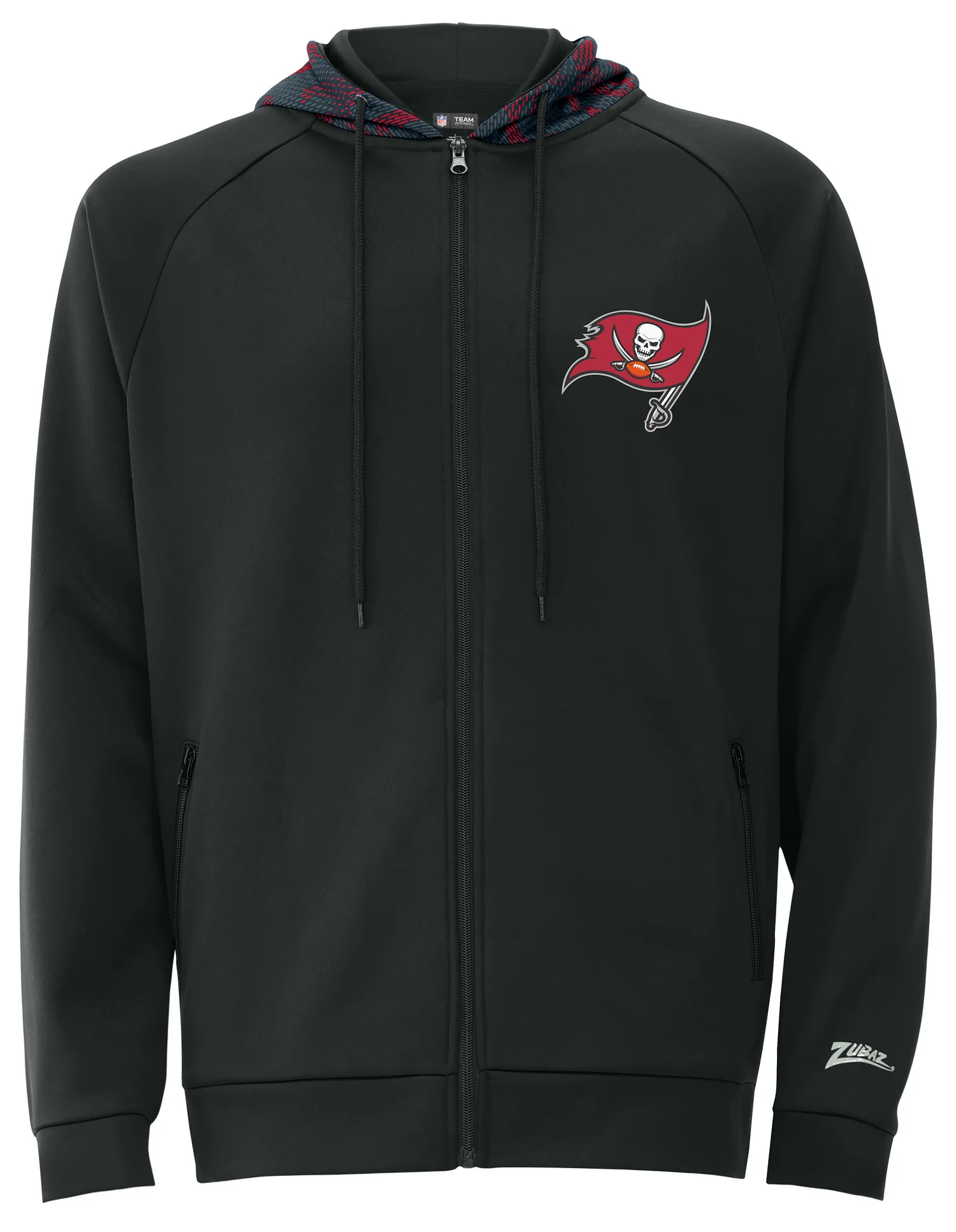 Zubaz NFL Men's Raglan Viper Hood Liner Full Zip Hoodie, TAMPA BAY BUCCANEERS