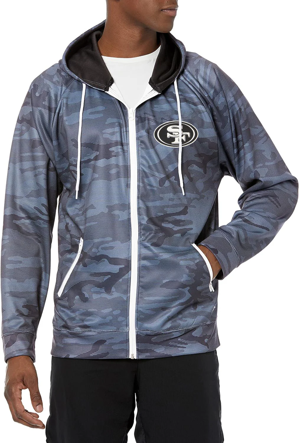 Zubaz NFL Men's San Francisco 49ers Tonal Black Camo Full Zip Hoodie - Image 2