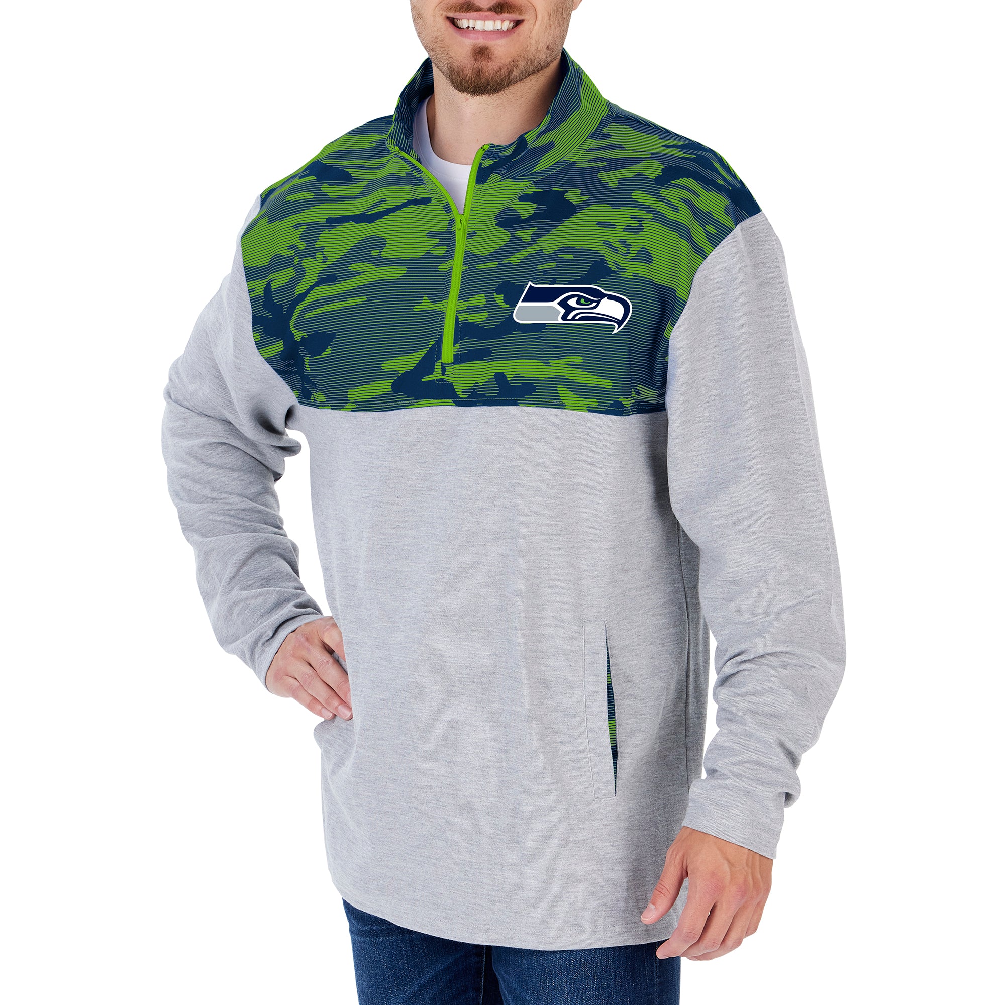 Zubaz NFL Men's Seattle Seahawks 1/4 Zip Fleece Pullover With Camo Lines - Image 4