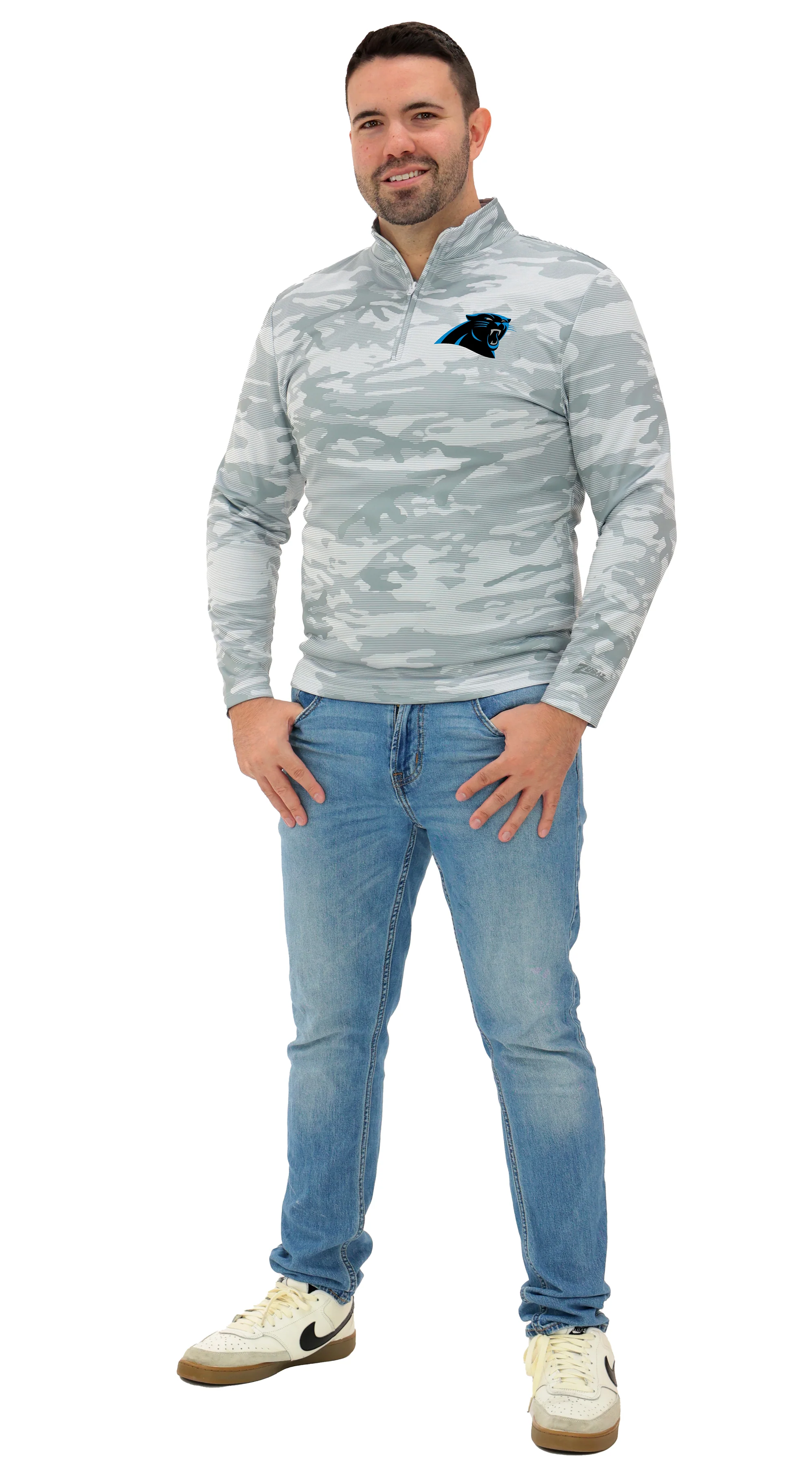 Zubaz NFL Men's Tonal Camo Line 1/4 Zip, CAROLINA PANTHERS - Image 9
