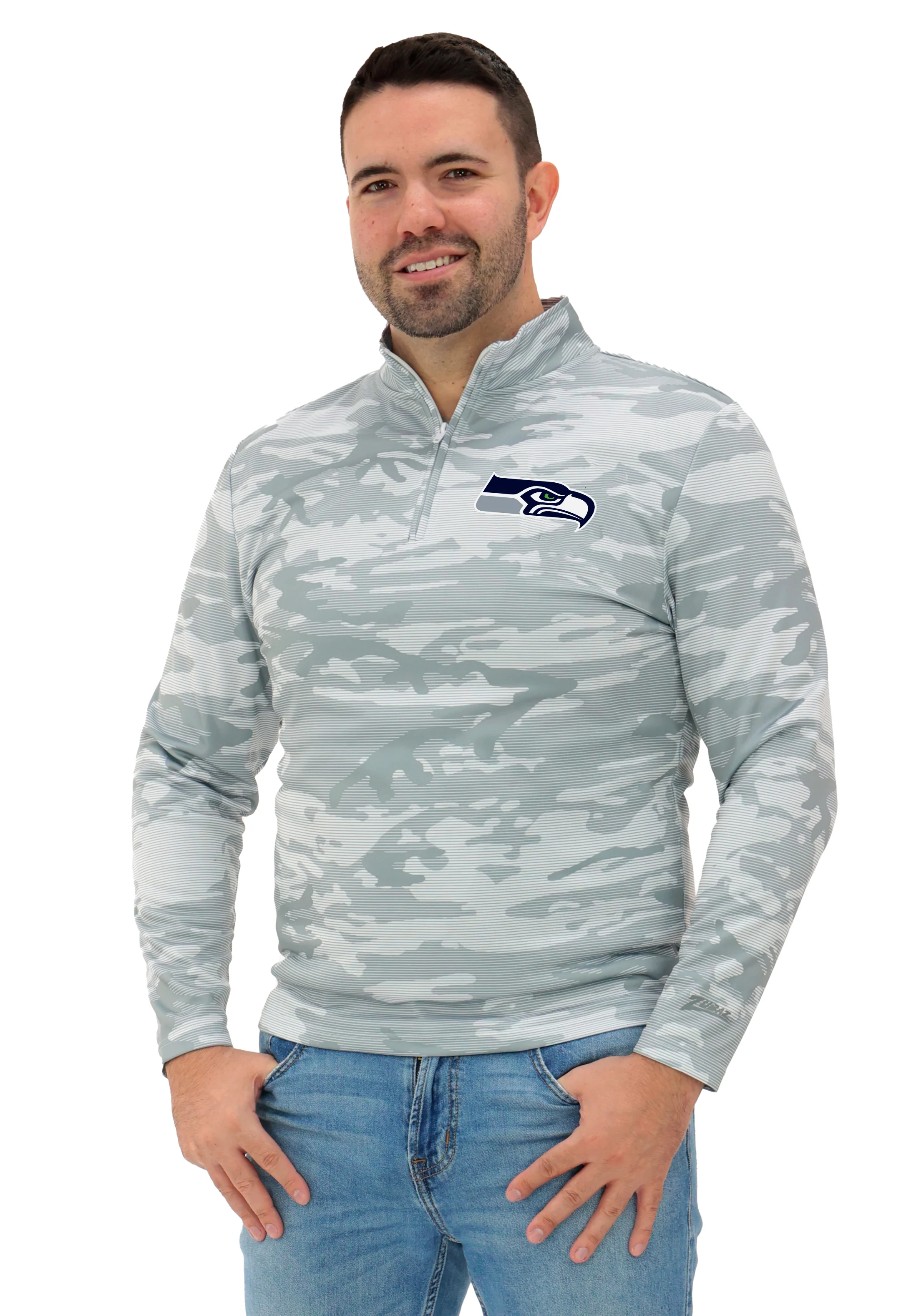 Zubaz NFL Men's Tonal Camo Line 1/4 Zip, SEATTLE SEAHAWKS