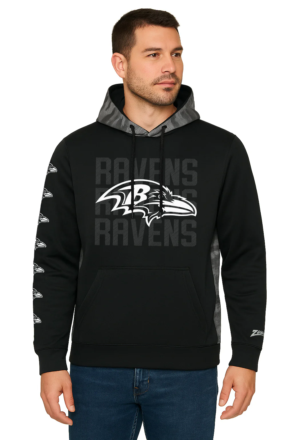 Zubaz NFL Men's Tonal Camo Line Back Panel Hoodie, BALTIMORE RAVENS - Image 11
