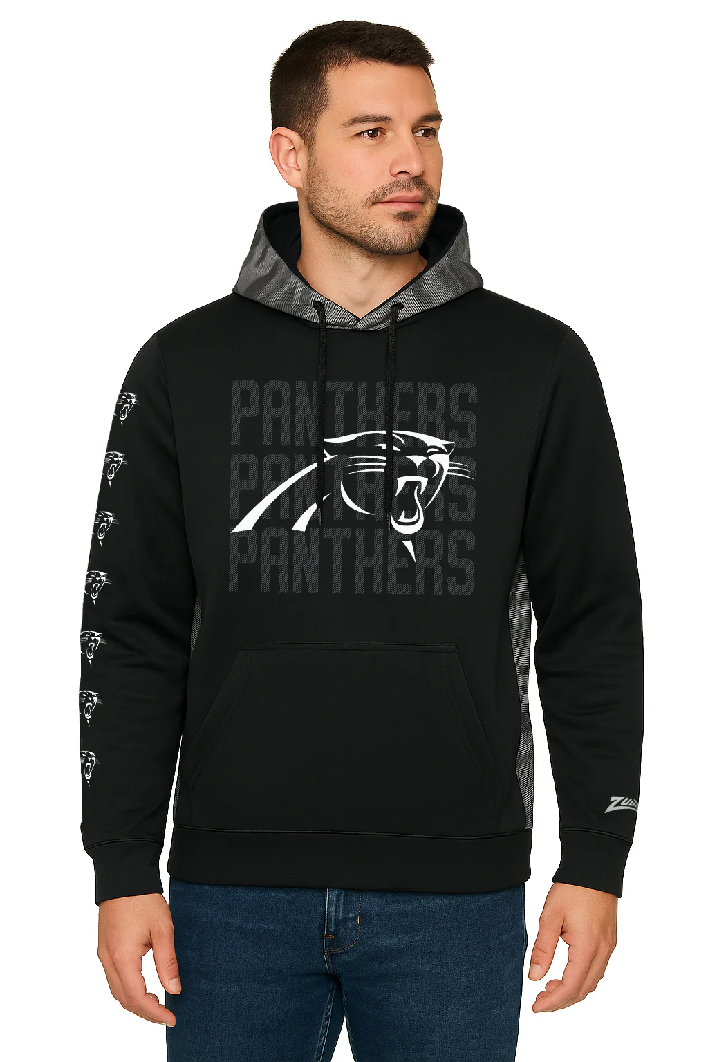 Zubaz NFL Men's Tonal Camo Line Back Panel Hoodie, CAROLINA PANTHERS