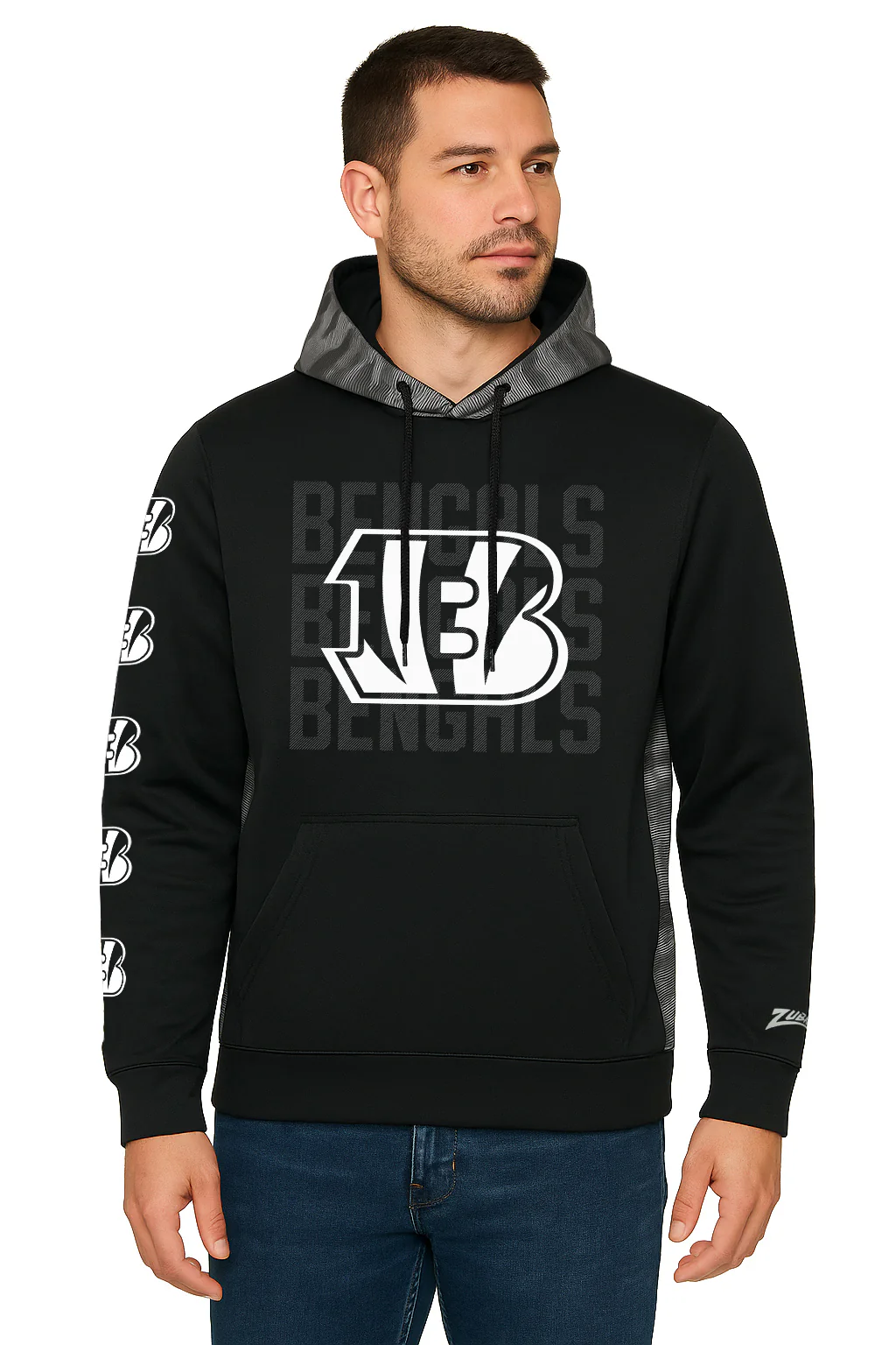Zubaz NFL Men's Tonal Camo Line Back Panel Hoodie, CINCINNATI BENGALS - Image 10