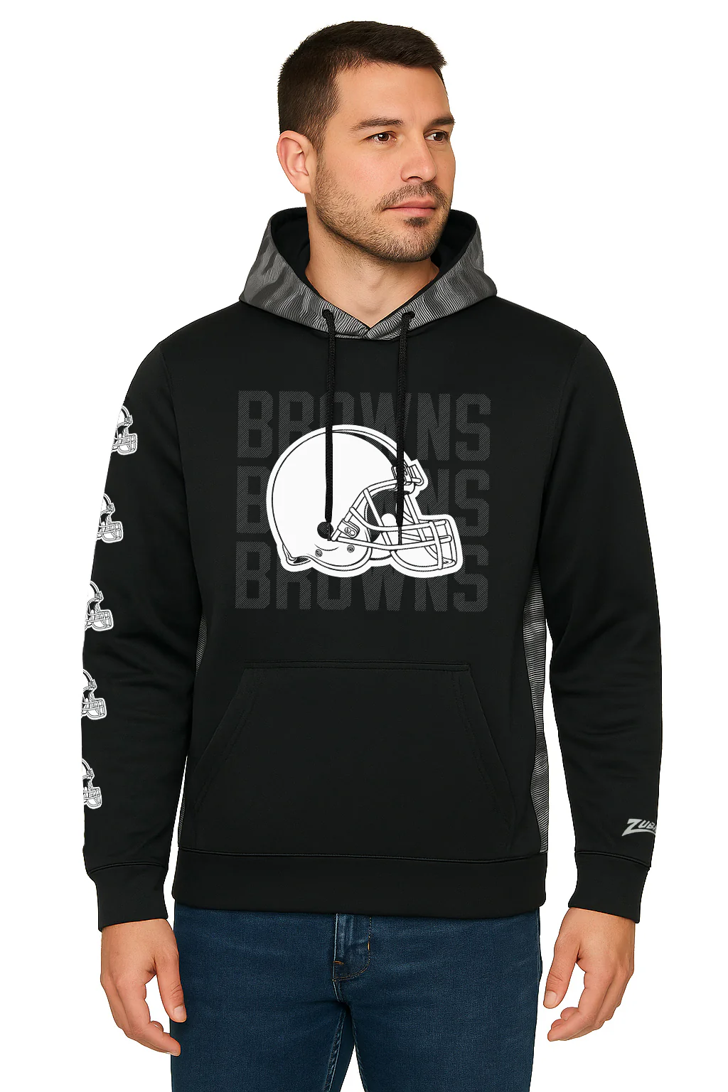Zubaz NFL Men's Tonal Camo Line Back Panel Hoodie, CLEVELAND BROWNS - Image 18