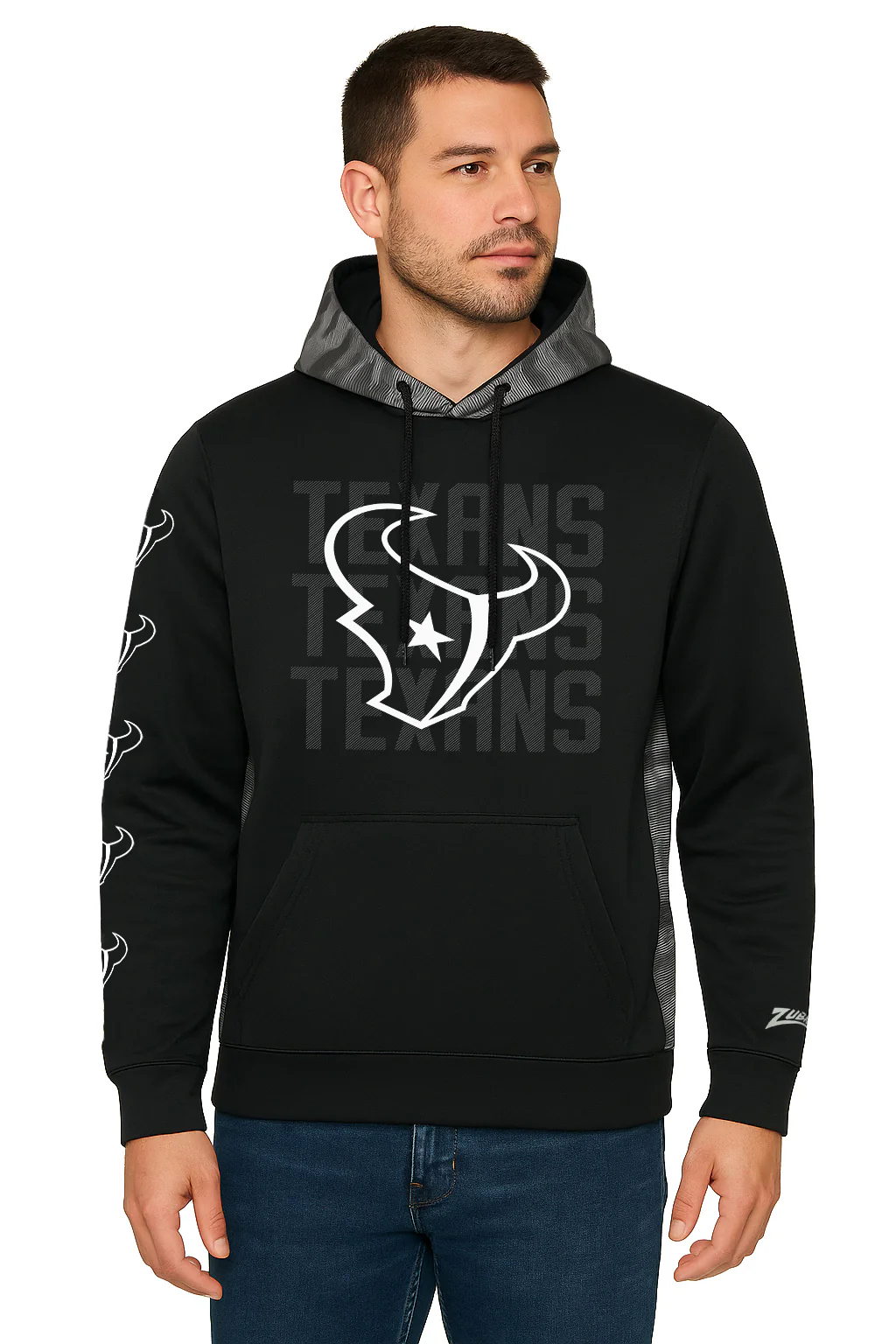 Zubaz NFL Men's Tonal Camo Line Back Panel Hoodie, HOUSTON TEXANS