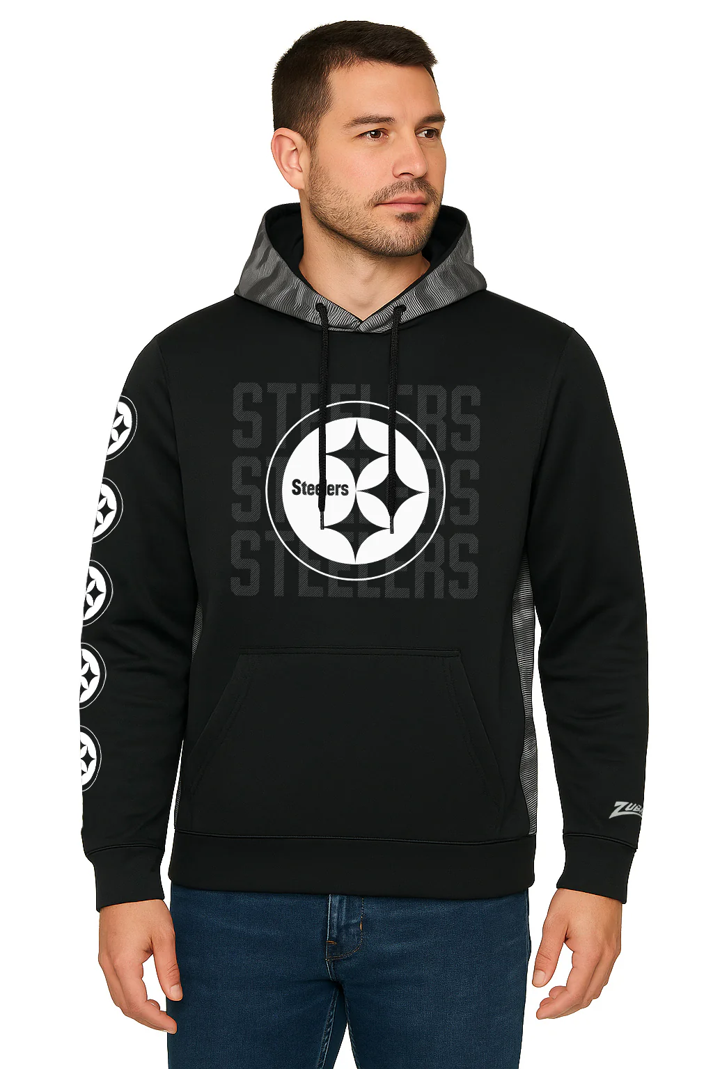 Zubaz NFL Men's Tonal Camo Line Back Panel Hoodie, PITTSBURGH STEELERS - Image 6